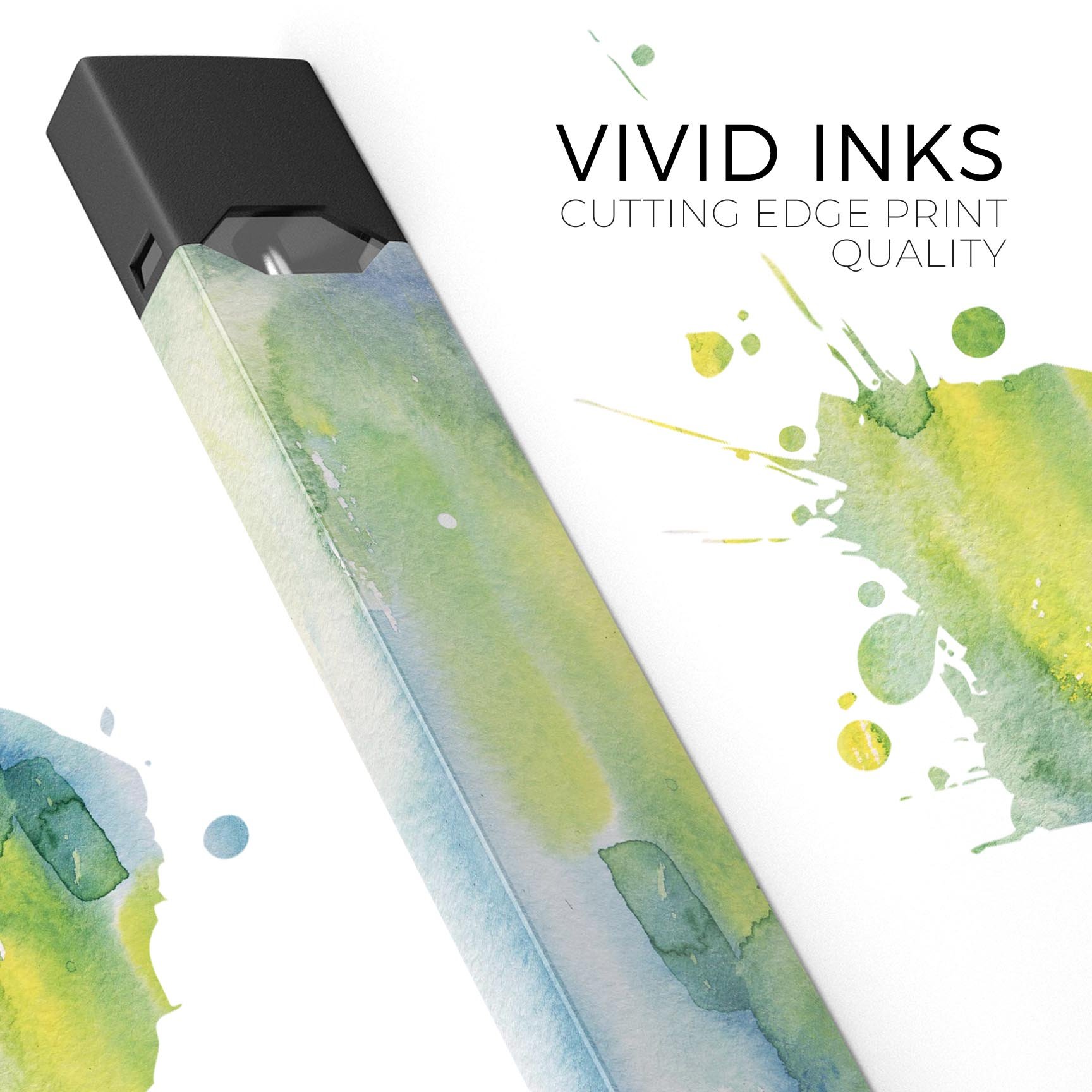 Green 211 Absorbed Watercolor Texture decal for JUUL vaping device, showcasing vibrant colors and premium protective features.