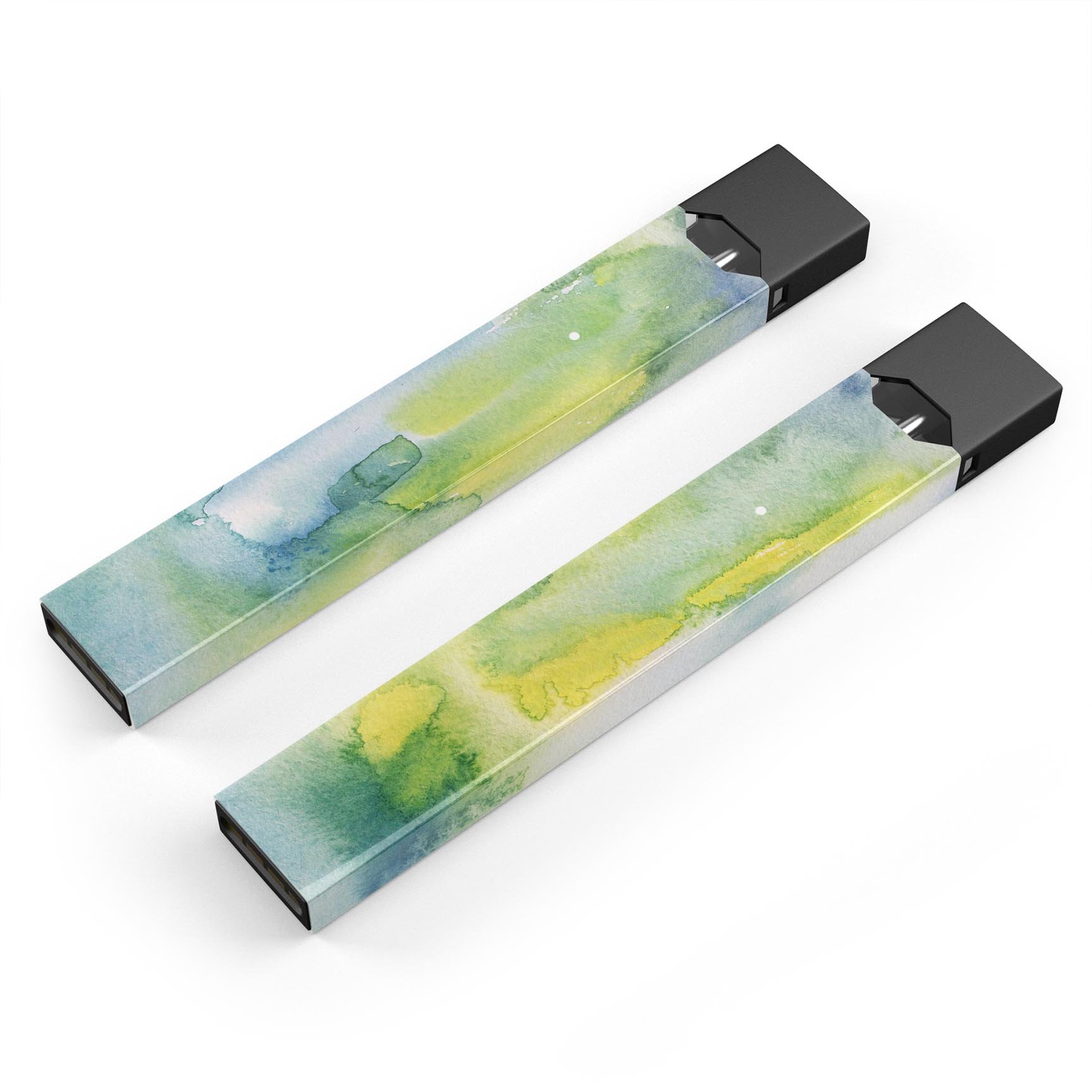 Green 211 Absorbed Watercolor Texture decal for JUUL vaping device, showcasing vibrant colors and premium protective features.