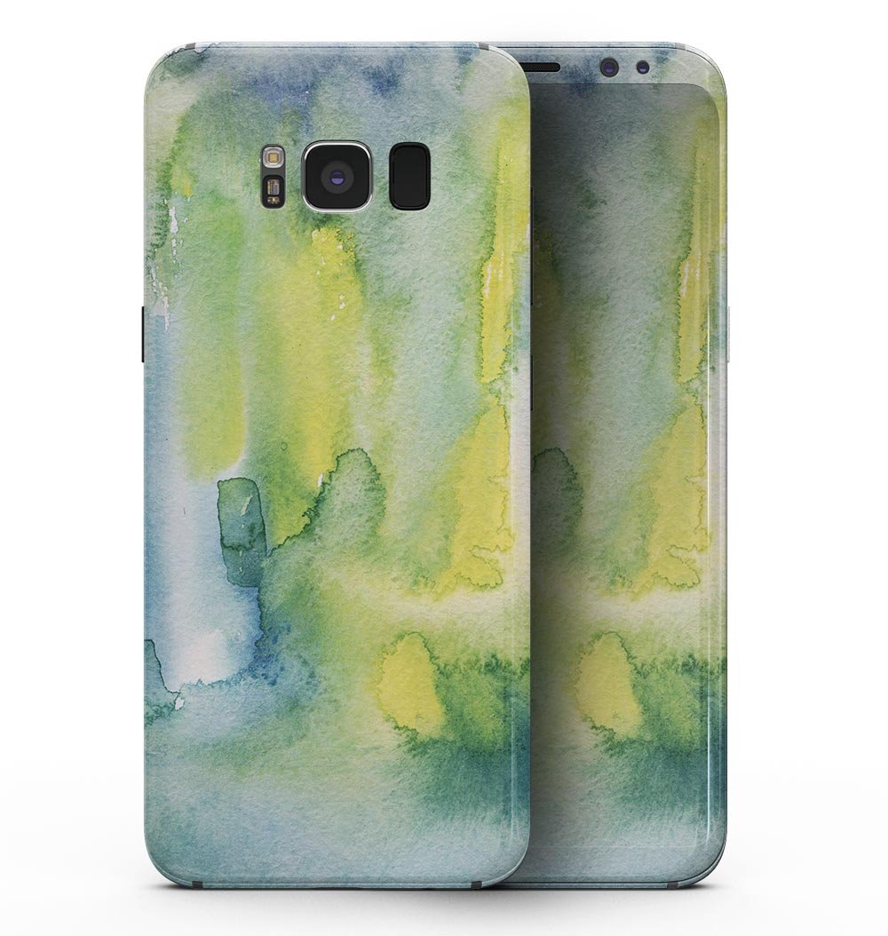 Green 211 Absorbed Watercolor Texture skin for Samsung Galaxy S8, showcasing vibrant watercolor design on a sleek device.