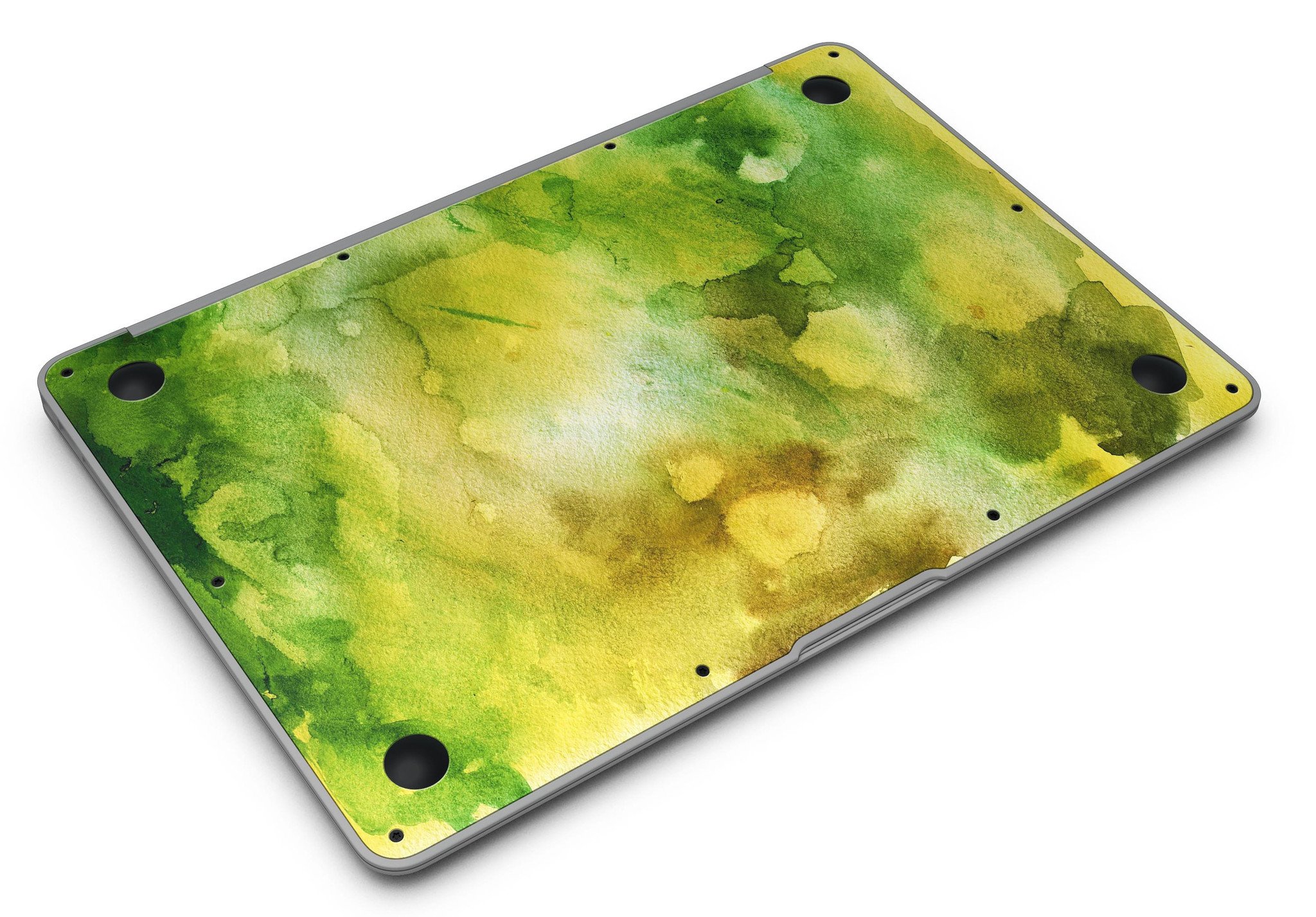 Green 863 Absorbed Watercolor Texture skin applied to a MacBook Air, showcasing vibrant colors and smooth finish.