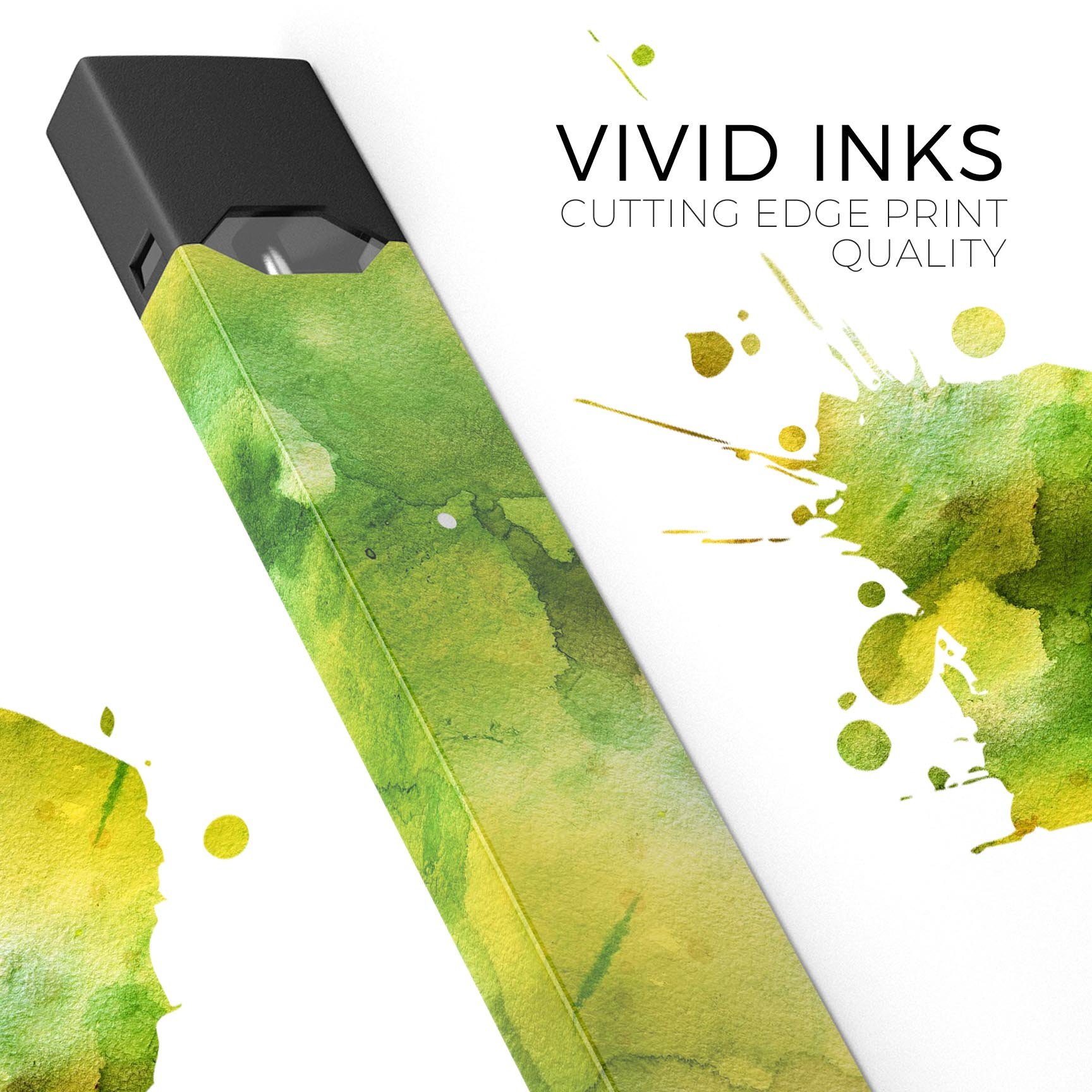 Green 863 Absorbed Watercolor Texture decal for JUUL vaping device, showcasing vibrant colors and smooth finish.