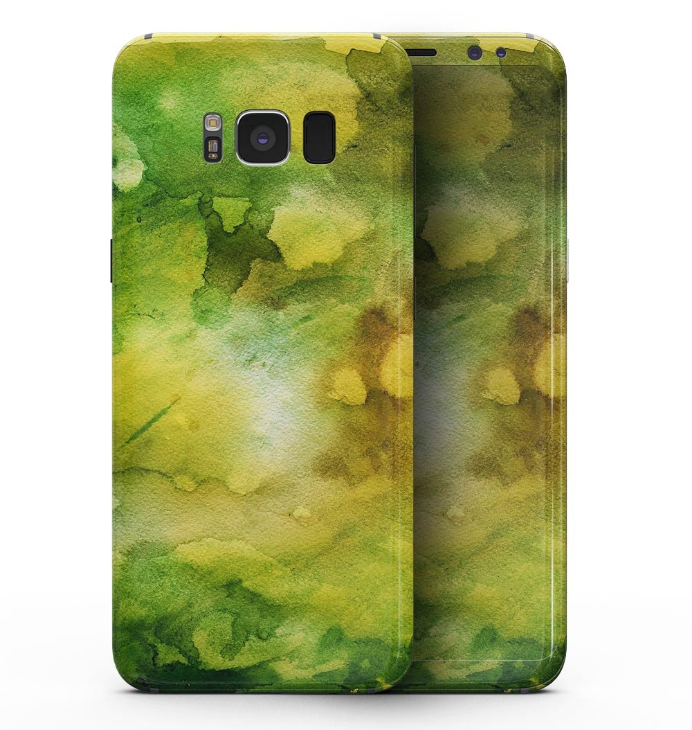 Green 863 Absorbed Watercolor Texture skin for Samsung Galaxy S8, showcasing vibrant colors and a unique design for device personalization.