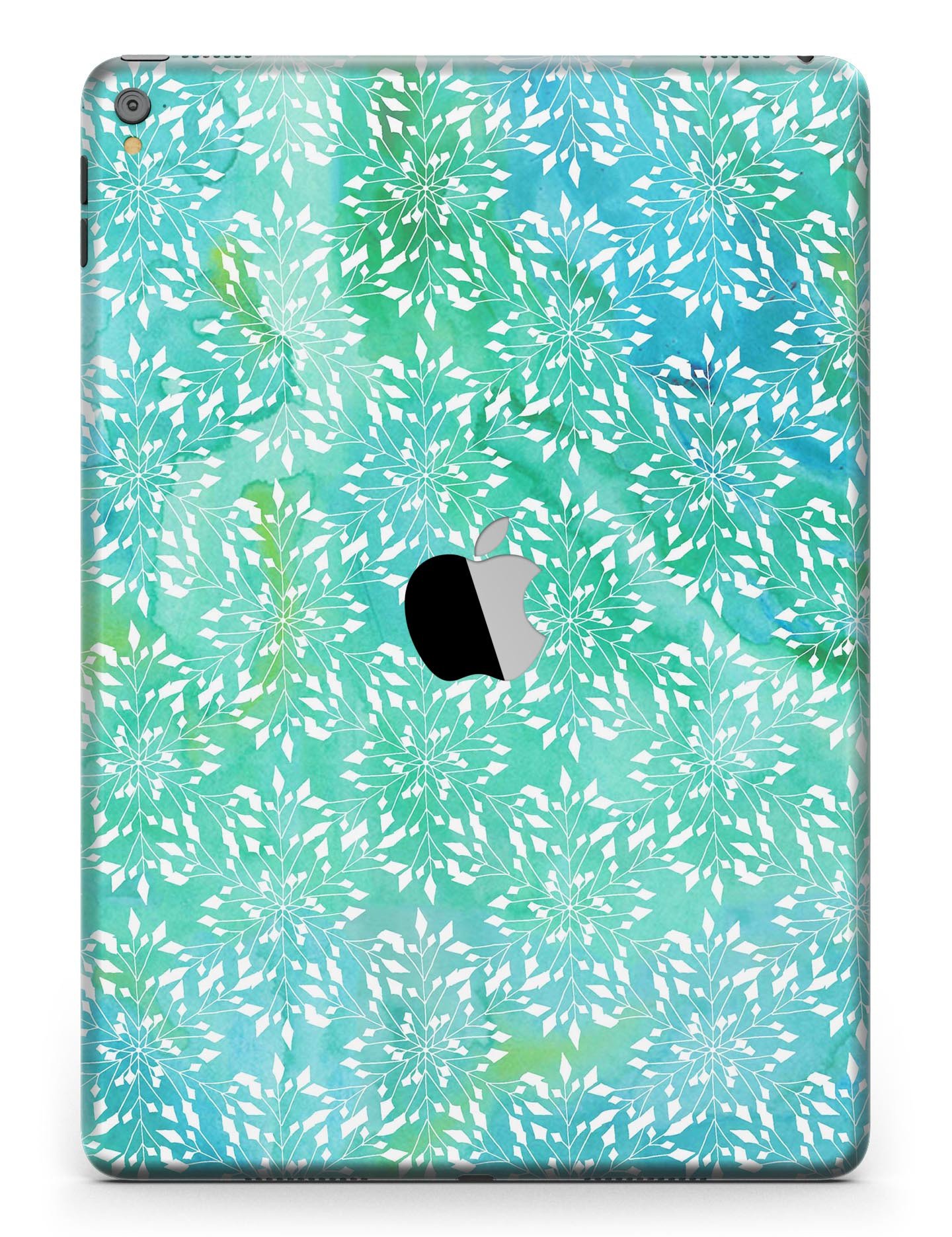 Green and Blue Watercolor Fractal Pattern Full Body Skin for iPad, showcasing vibrant colors and intricate design.