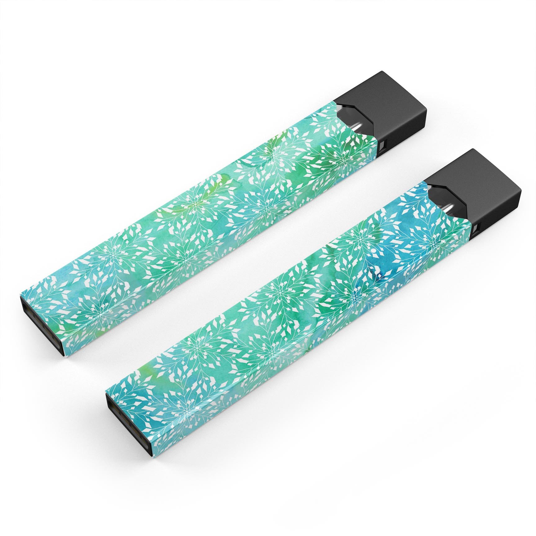 Green and Blue Watercolor Fractal Pattern decal for JUUL vaping device, showcasing vibrant colors and intricate design.