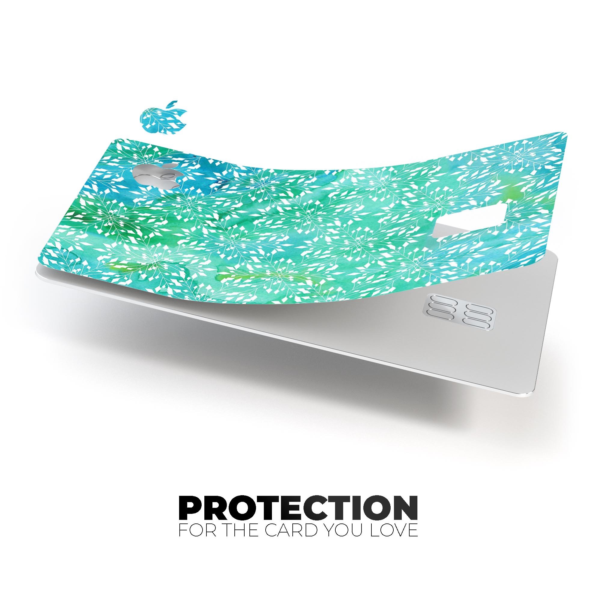 Green and Blue Watercolor Fractal Pattern decal for Apple Card, showcasing vibrant colors and a protective design.