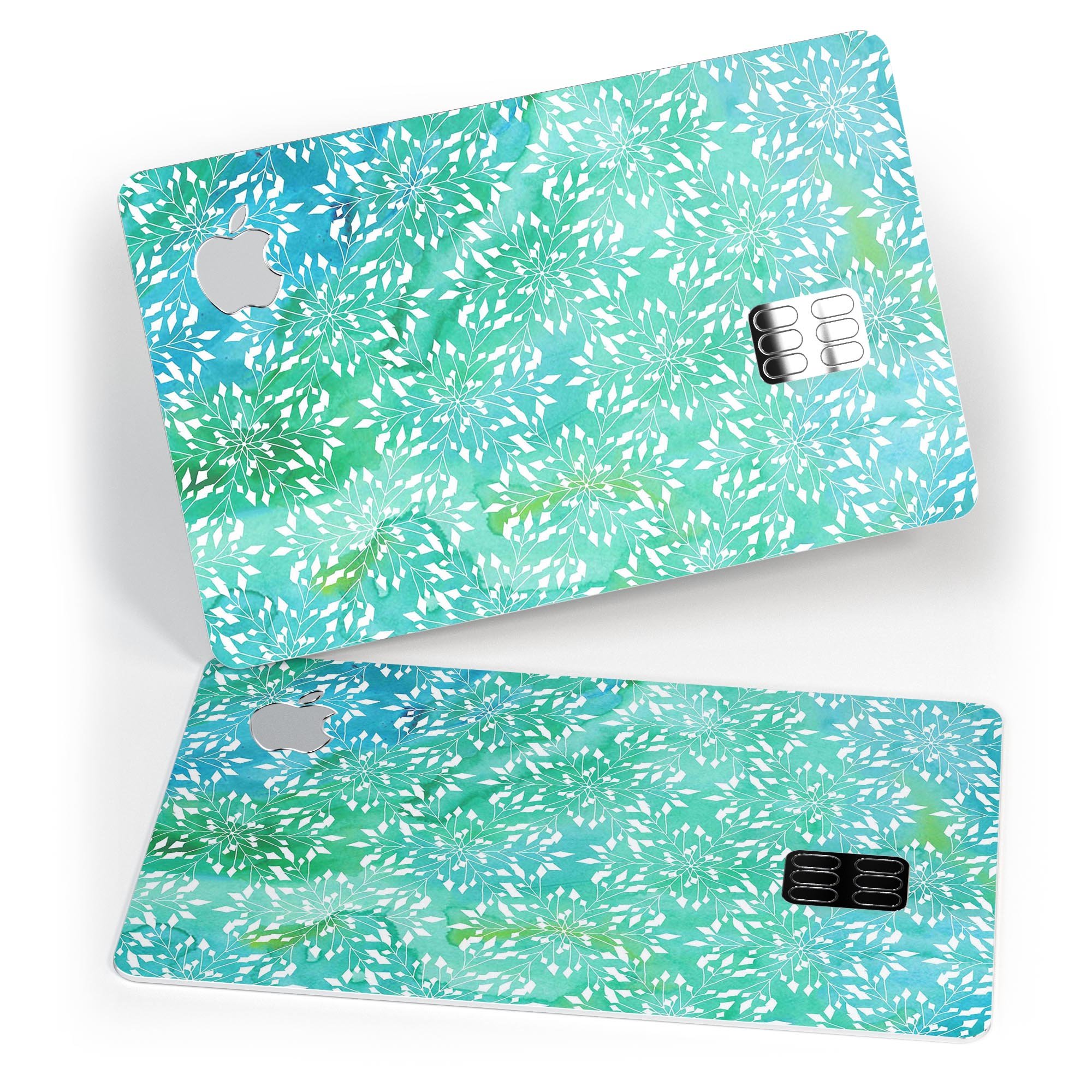 Green and Blue Watercolor Fractal Pattern decal for Apple Card, showcasing vibrant colors and a protective design.