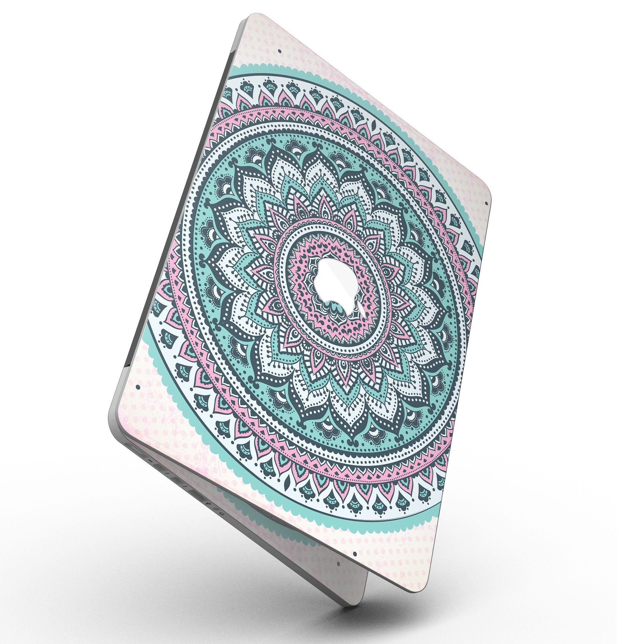 Green and Pink Circle Mandala skin for MacBook Pro with Retina Display, showcasing vibrant colors and intricate design.