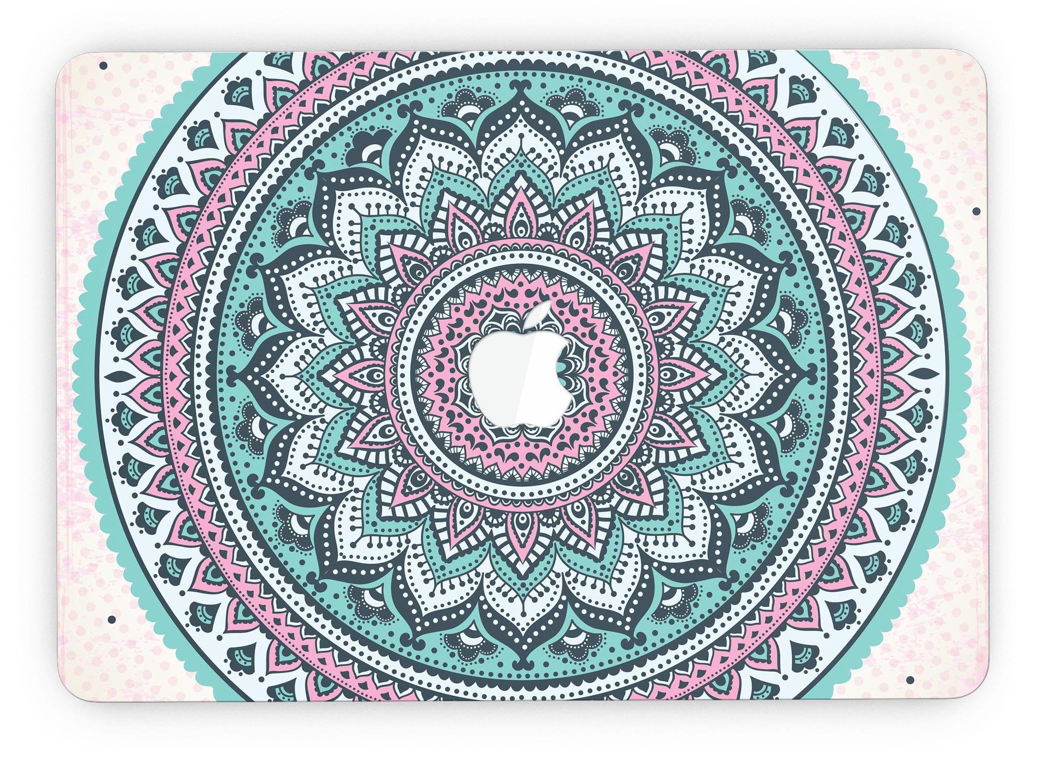 Green and Pink Circle Mandala skin for MacBook Pro with Retina Display, showcasing vibrant colors and intricate design.