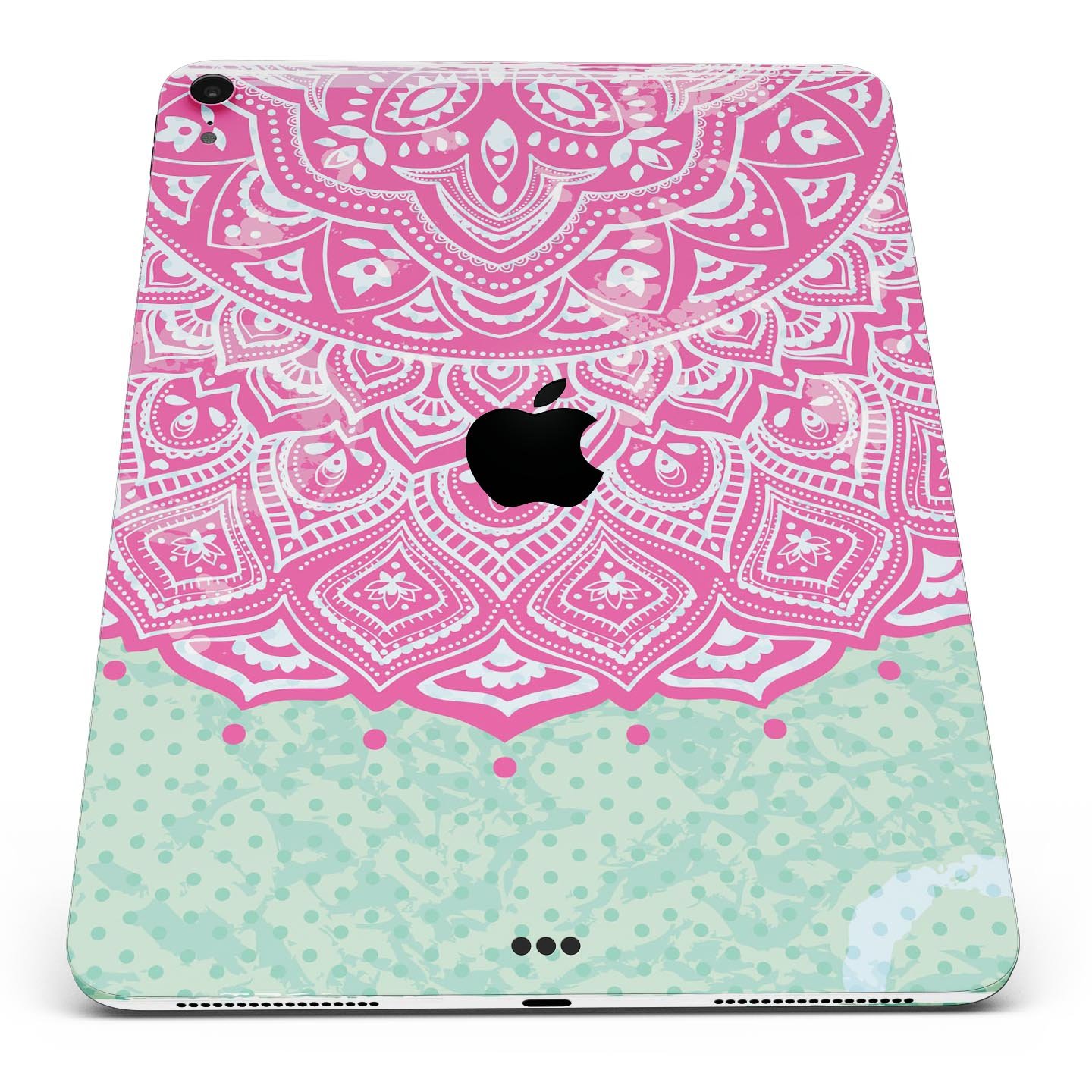 Green and Pink Tribal v3 Full Body Skin Decal for Apple iPad Pro, showcasing vibrant tribal patterns and premium finish.