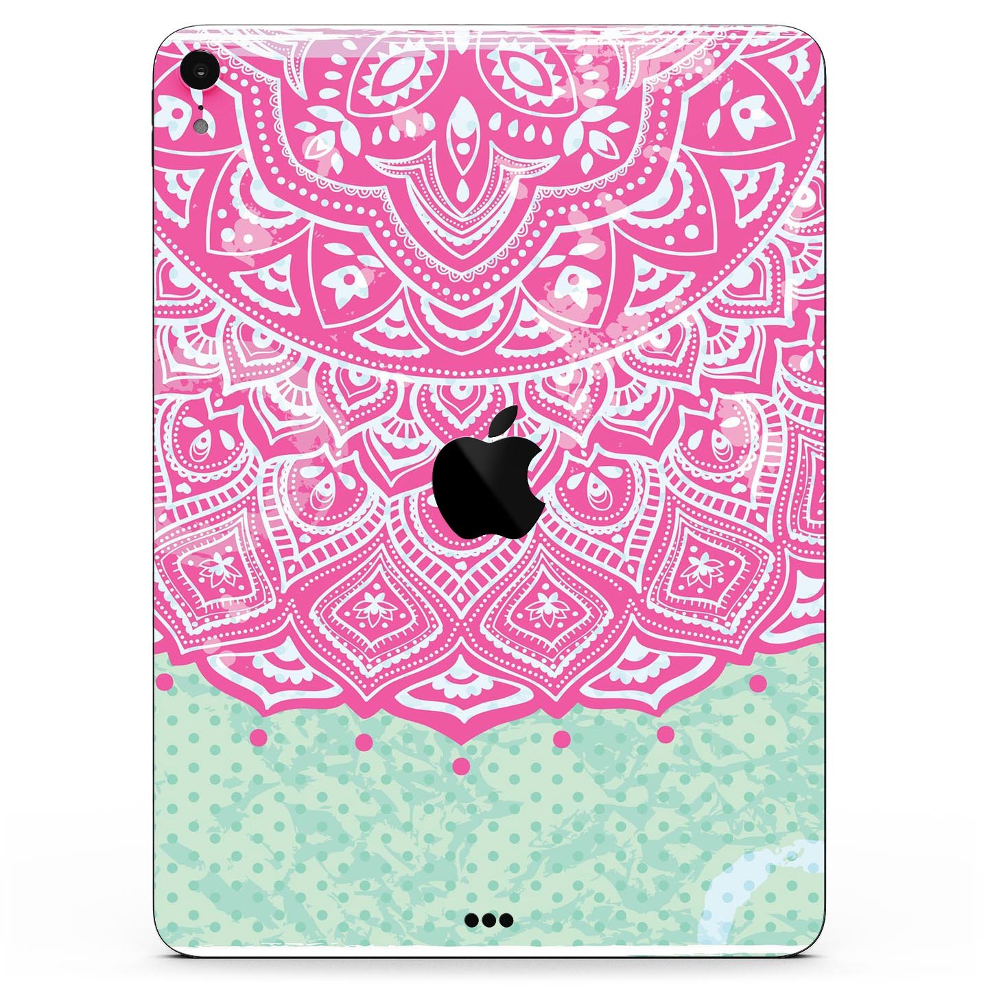 Green and Pink Tribal v3 Full Body Skin Decal for Apple iPad Pro, showcasing vibrant tribal patterns and premium finish.