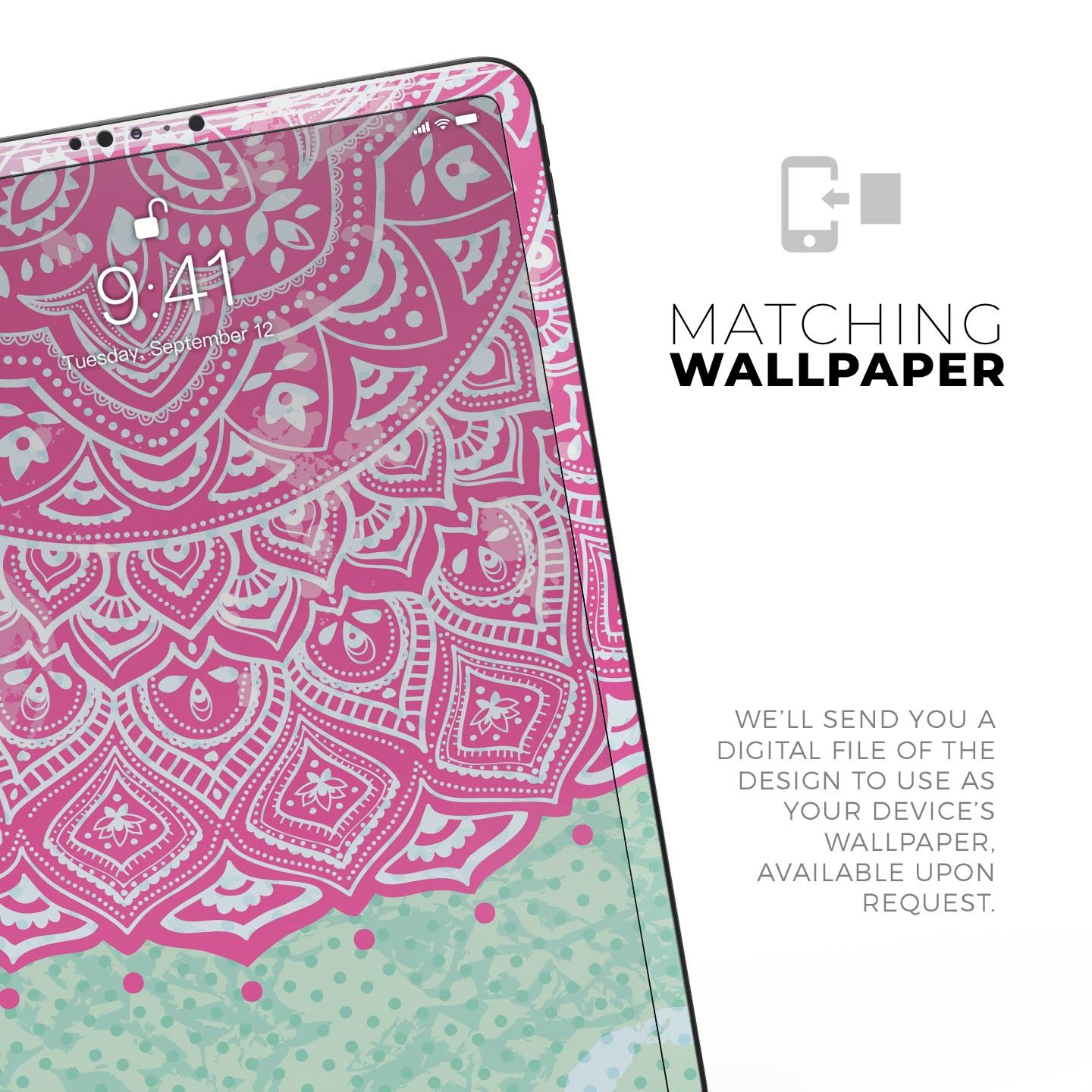 Green and Pink Tribal v3 Full Body Skin Decal for Apple iPad Pro, showcasing vibrant tribal patterns and premium finish.