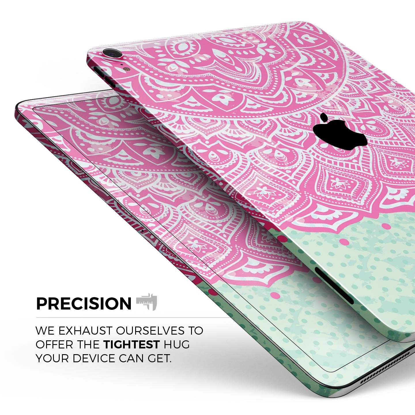Green and Pink Tribal v3 Full Body Skin Decal for Apple iPad Pro, showcasing vibrant tribal patterns and premium finish.