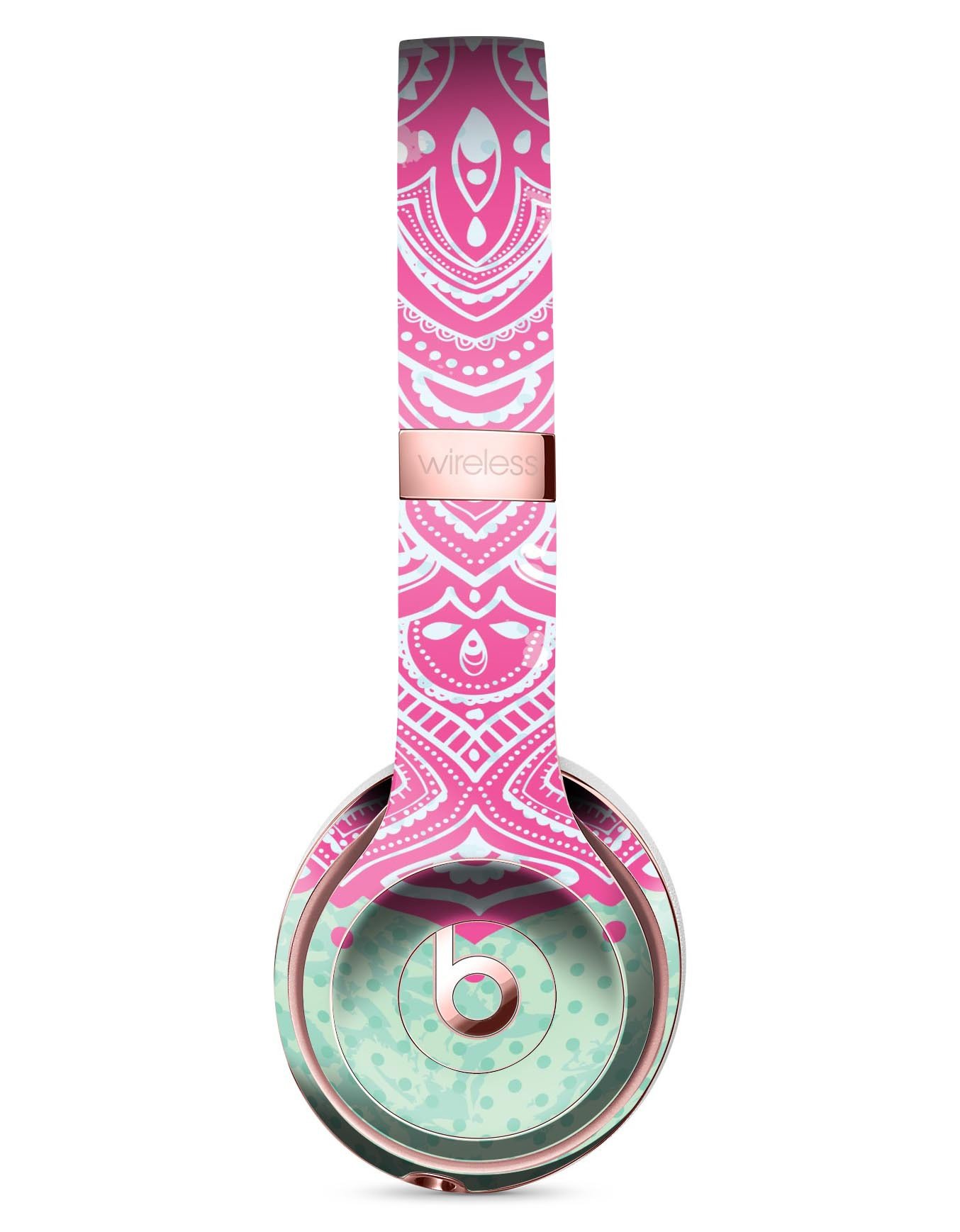 Green and Pink Tribal v3 Full-Body Skin Kit for Beats by Dre Solo 3 Wireless Headphones, showcasing vibrant tribal patterns.