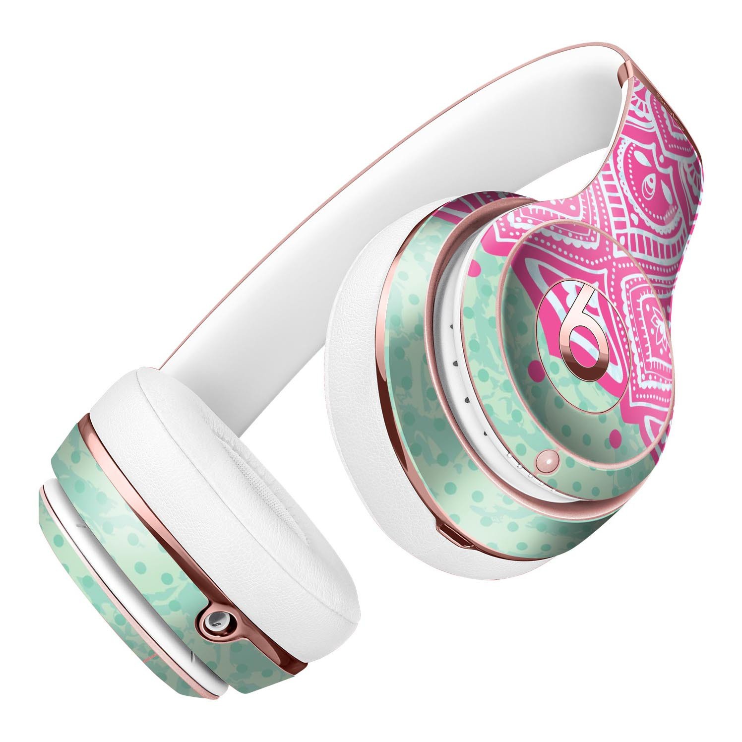 Green and Pink Tribal v3 Full-Body Skin Kit for Beats by Dre Solo 3 Wireless Headphones, showcasing vibrant tribal patterns.
