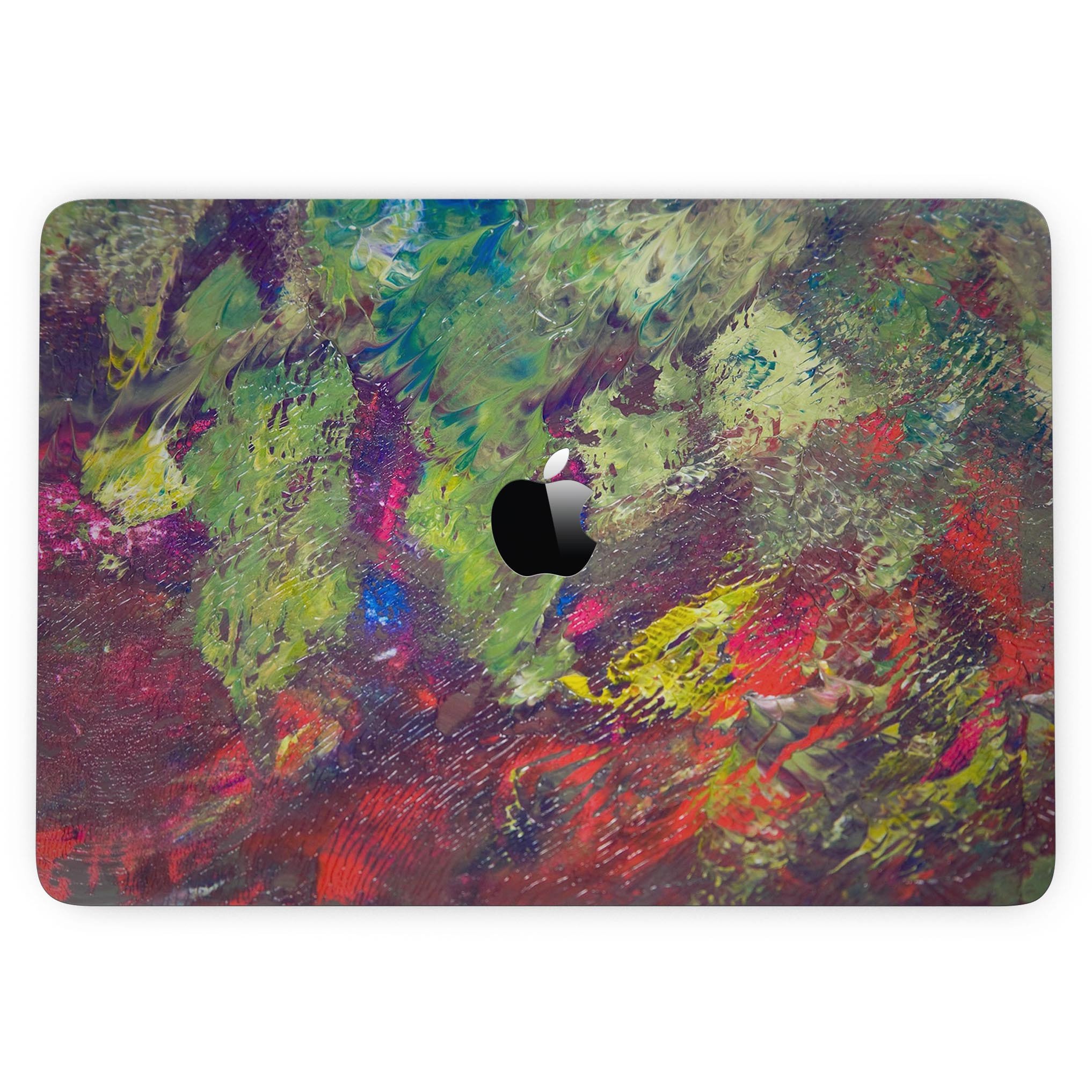 Green and Red Wet Oil Paint skin for 13" MacBook Pro without Touch Bar, showcasing vibrant colors and artistic design.