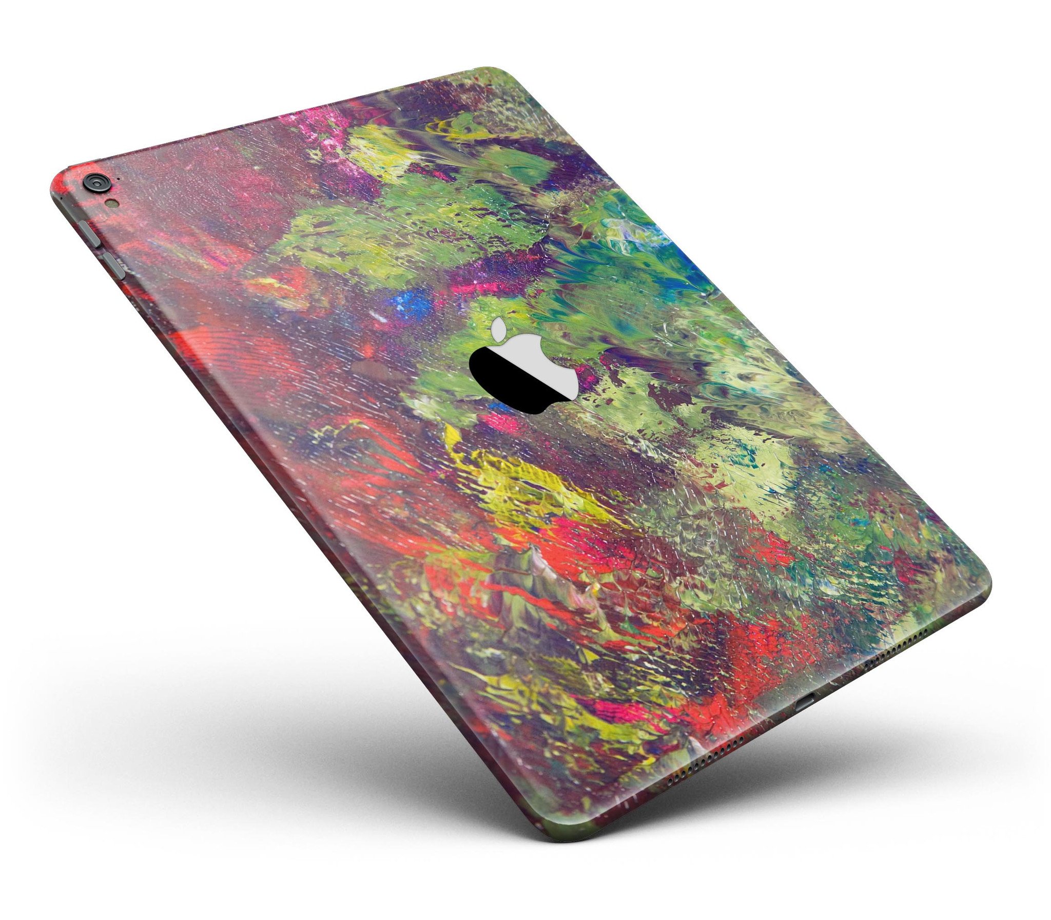Green and Red Wet Oil Paint Canvas Skin for iPad Pro, showcasing vibrant colors and a full body design.