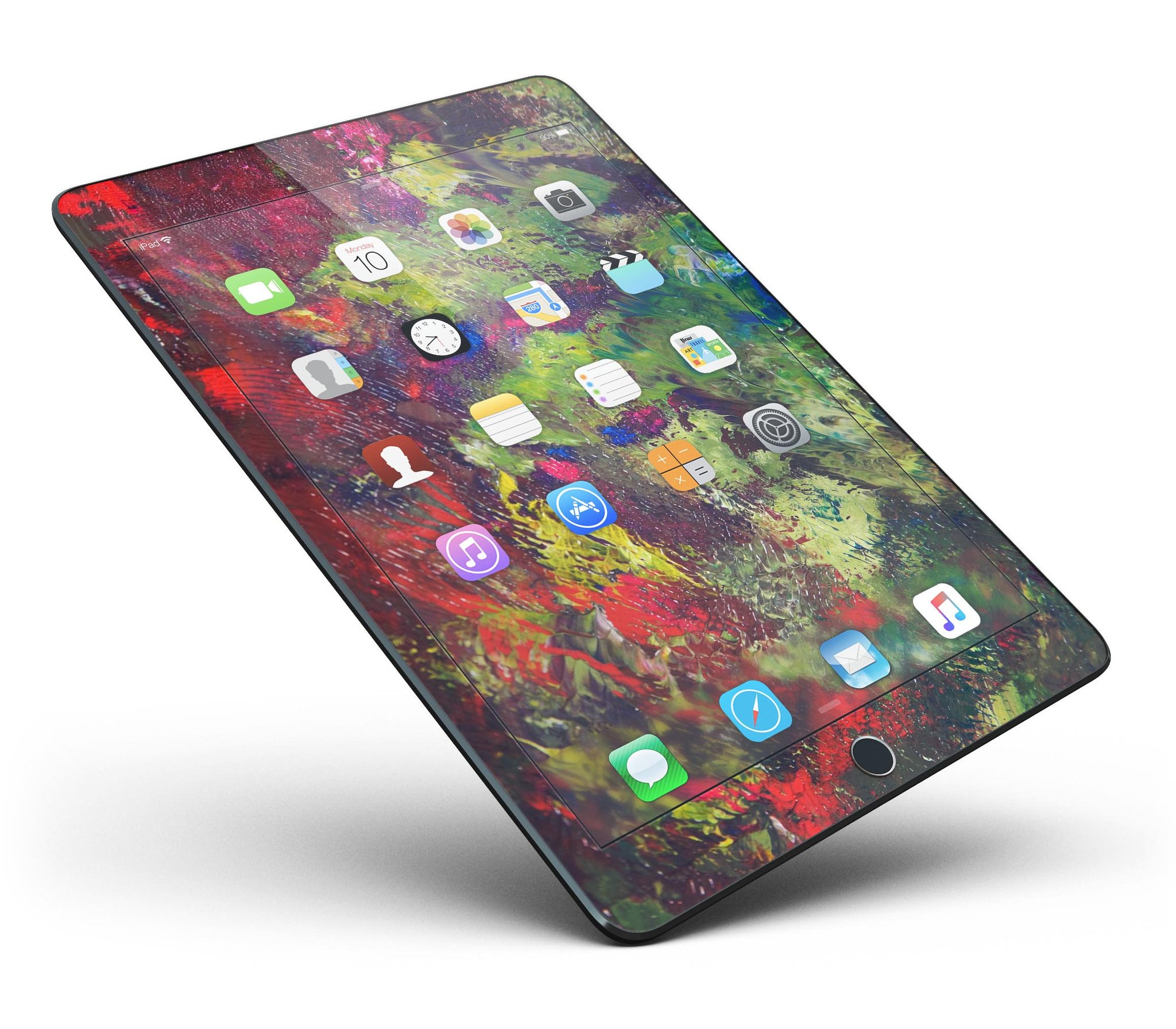 Green and Red Wet Oil Paint Canvas Skin for iPad Pro, showcasing vibrant colors and a full body design.