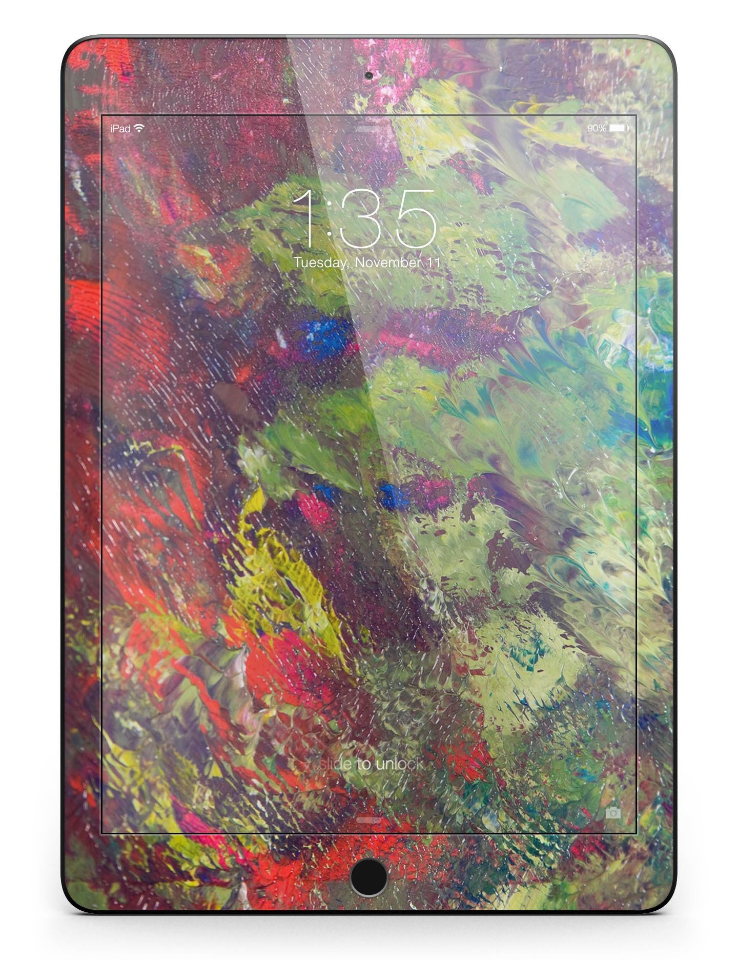 Green and Red Wet Oil Paint Canvas Skin for iPad Pro, showcasing vibrant colors and a full body design.