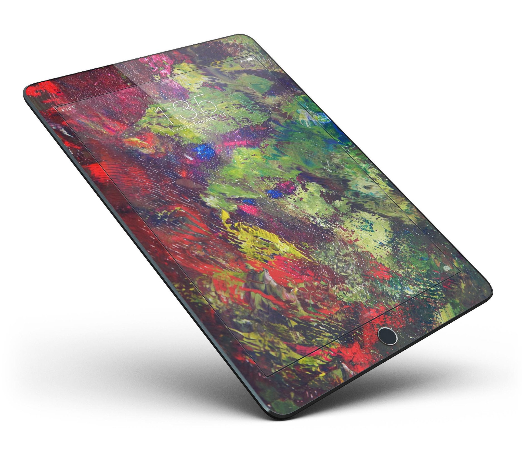 Green and Red Wet Oil Paint Canvas Skin for iPad Pro, showcasing vibrant colors and a full body design.
