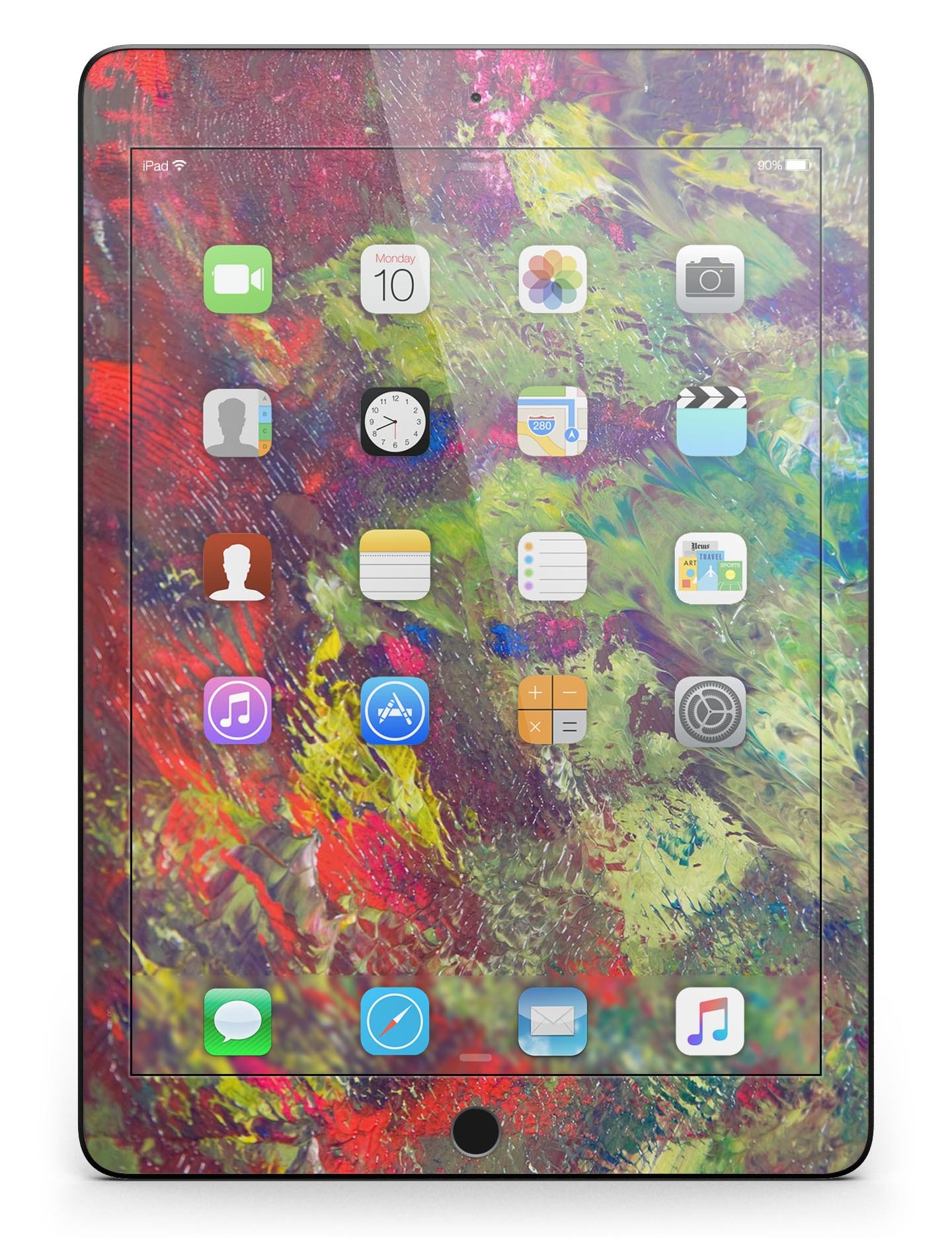 Green and Red Wet Oil Paint Canvas Skin for iPad Pro, showcasing vibrant colors and a full body design.