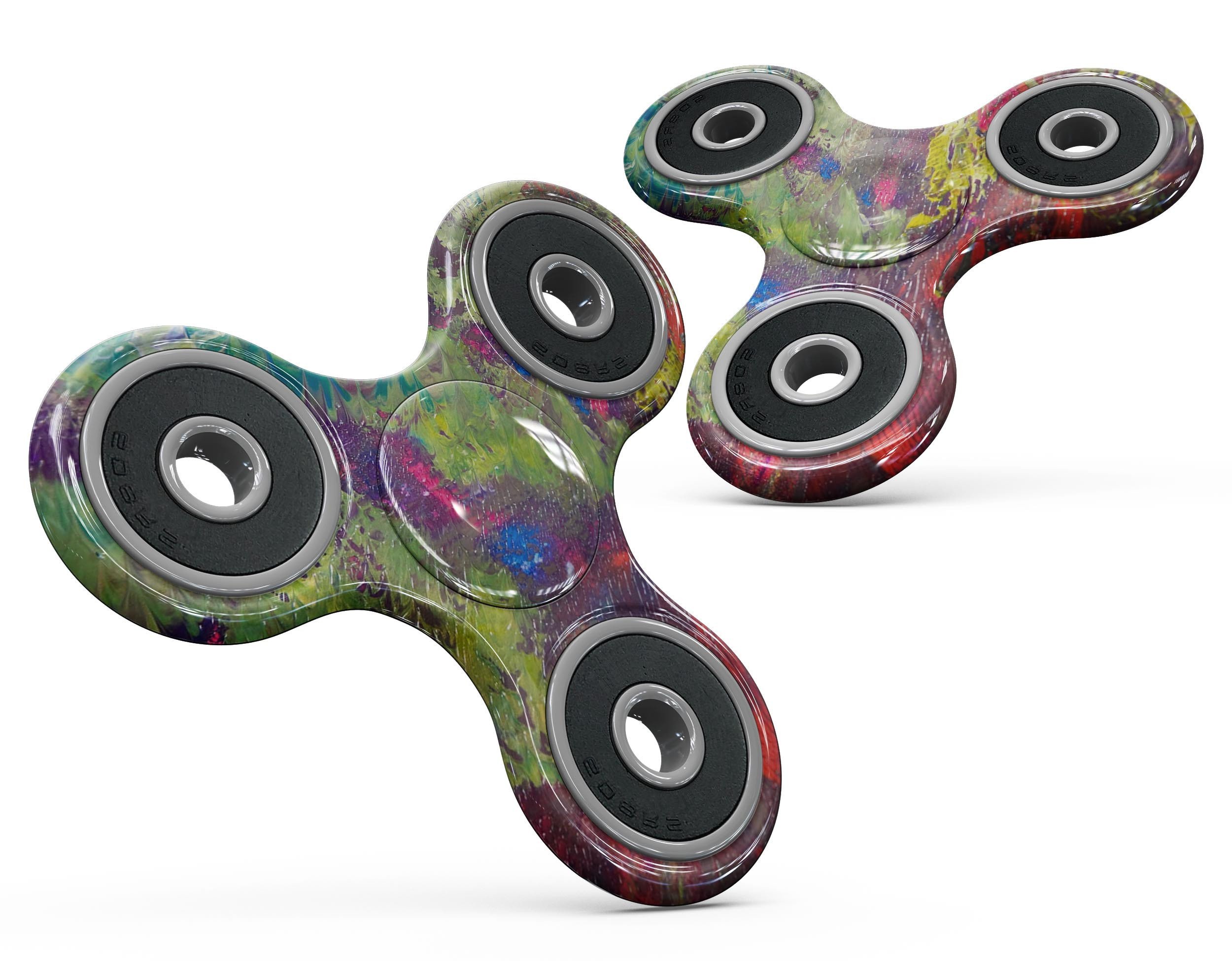 Green and Red Wet Oil Paint Canvas Skin-Kit for fidget spinner, showcasing vibrant colors and a sleek design.