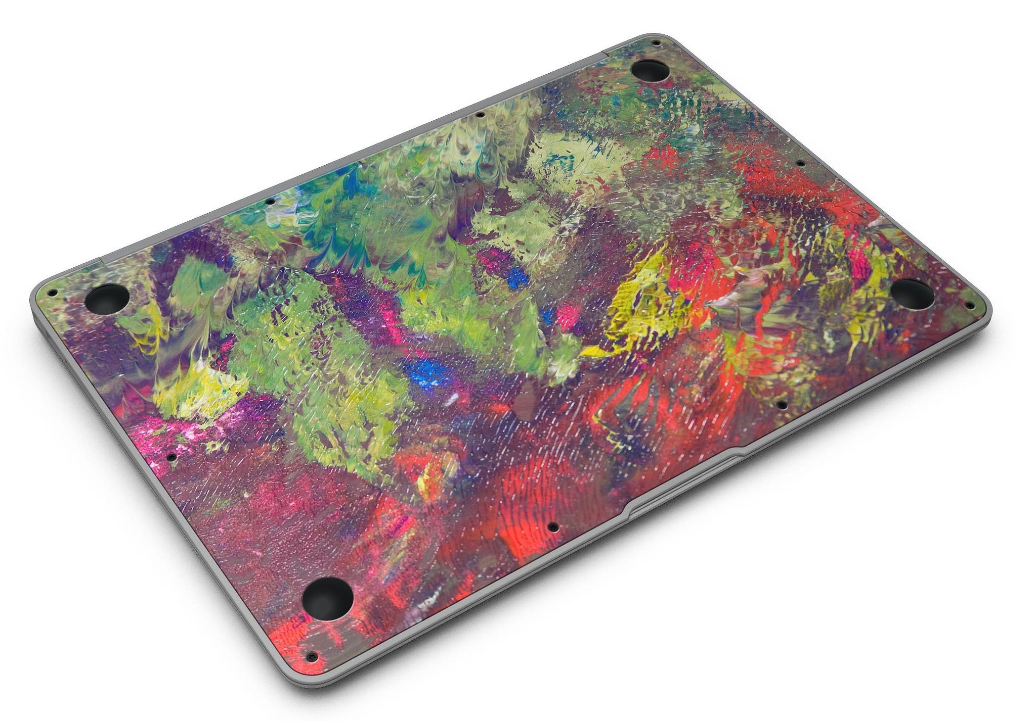 Green and Red Wet Oil Paint Canvas Skin Kit for MacBook Air, showcasing vibrant colors and artistic design.