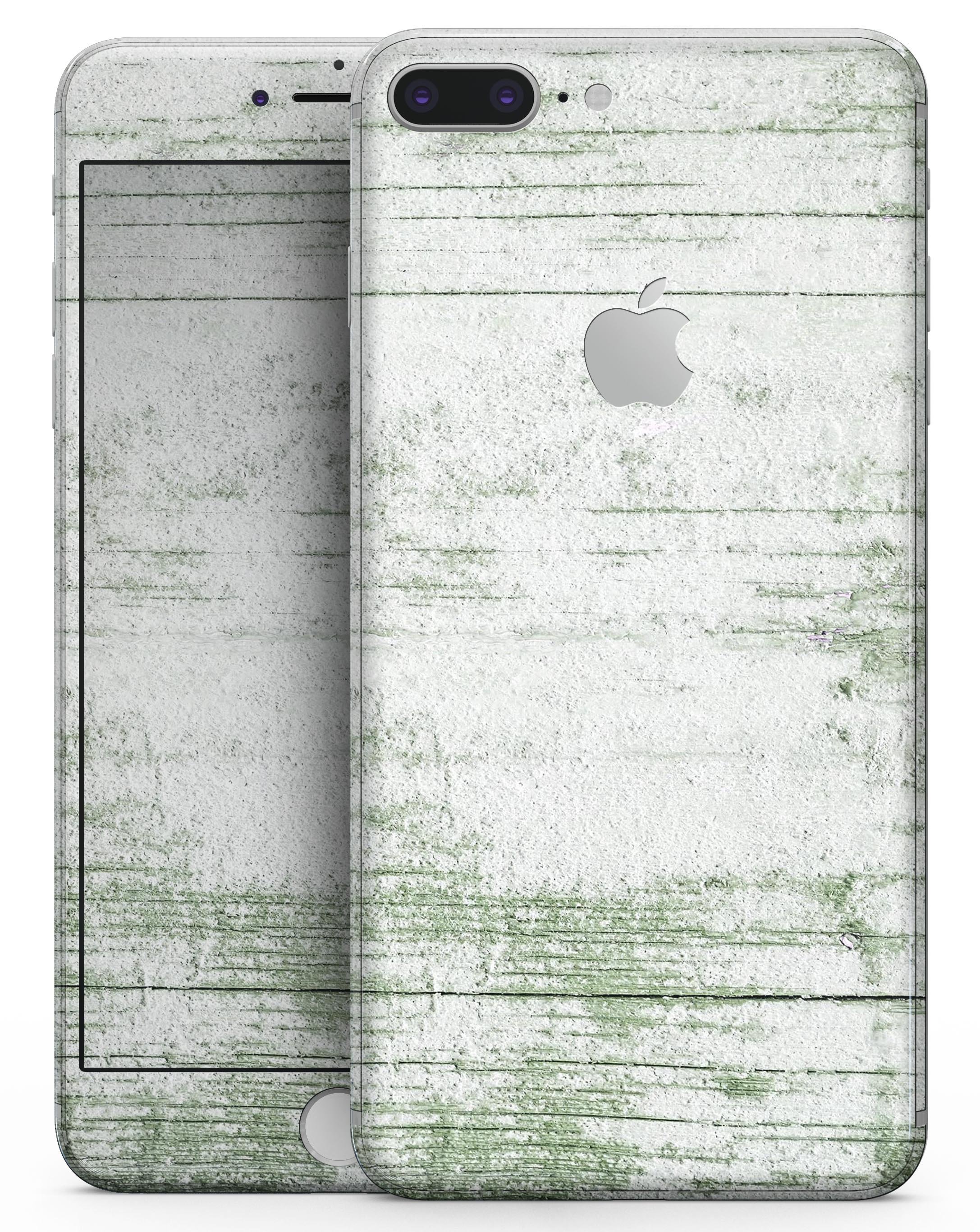 Green and White Chipped Woodgrain skin for iPhone 8 and 8 Plus, showcasing a stylish woodgrain design.