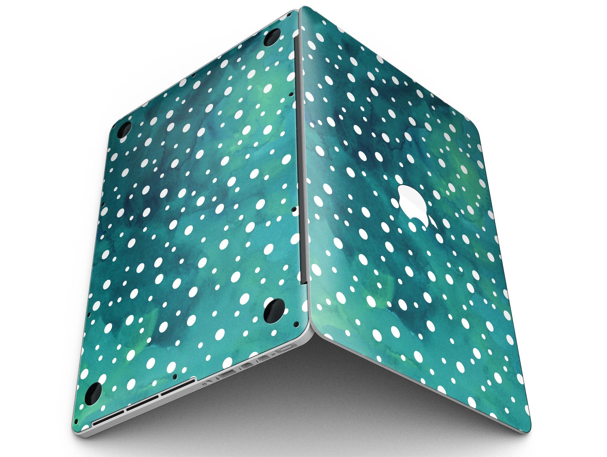 Green and White Watercolor Polka Dots skin for MacBook Pro with Retina Display, showcasing vibrant colors and a stylish design.