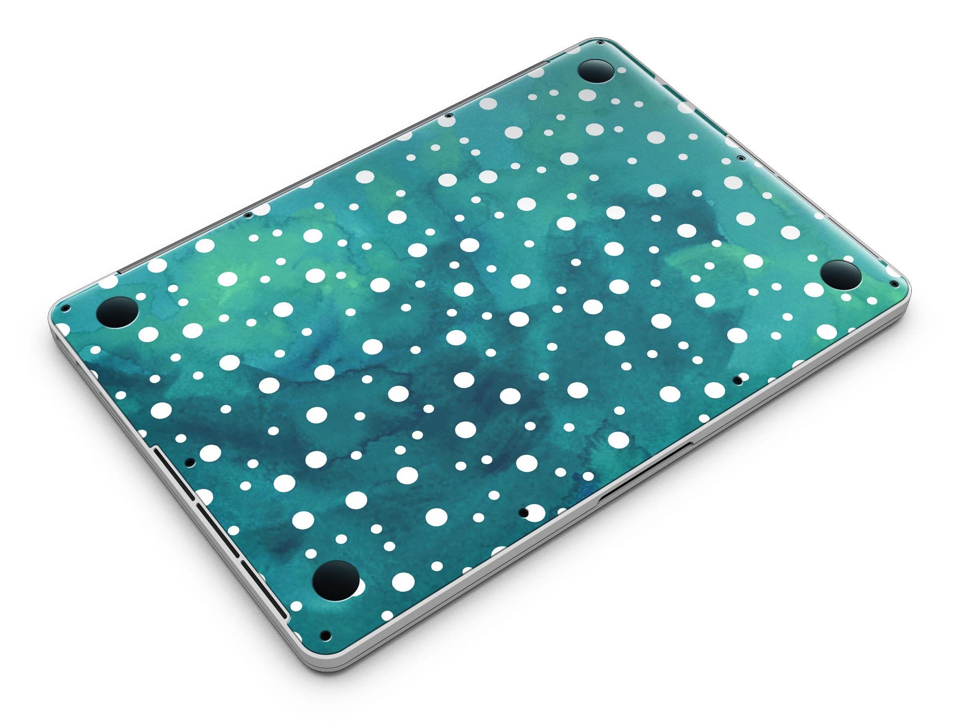 Green and White Watercolor Polka Dots skin for MacBook Pro with Retina Display, showcasing vibrant colors and a stylish design.