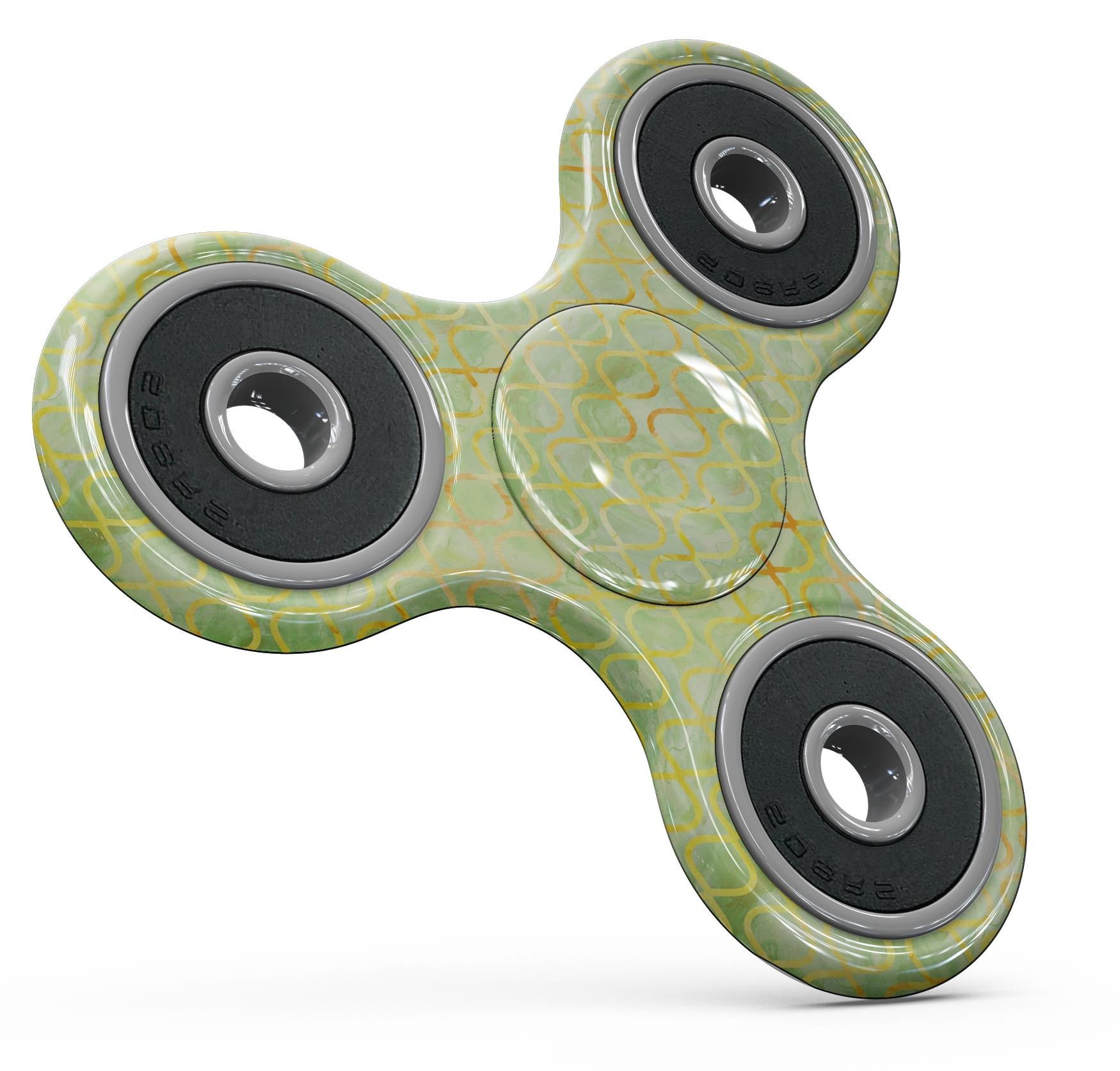 Green and yellow watercolor helix pattern skin for fidget spinner, showcasing vibrant colors and intricate design.