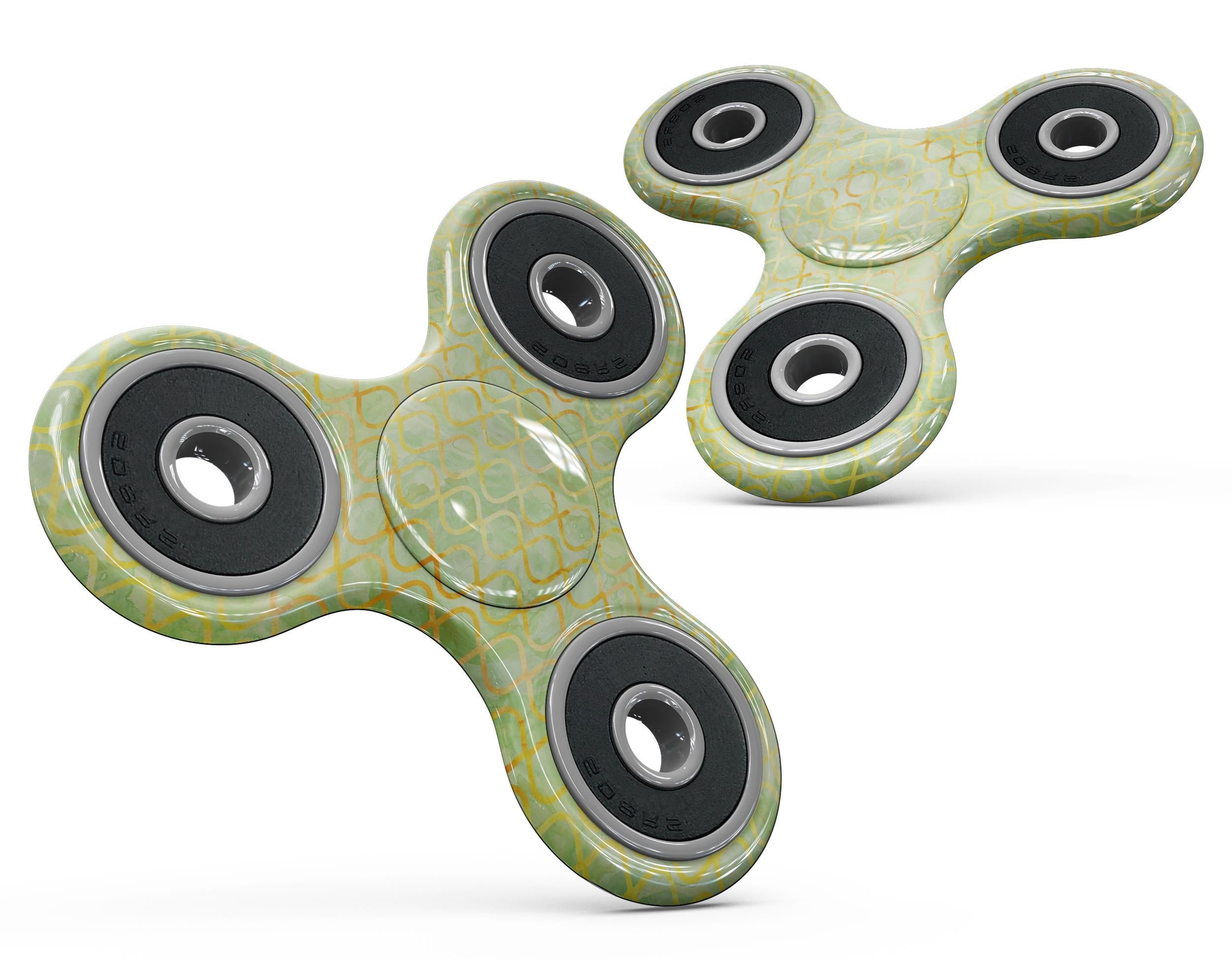 Green and yellow watercolor helix pattern skin for fidget spinner, showcasing vibrant colors and intricate design.
