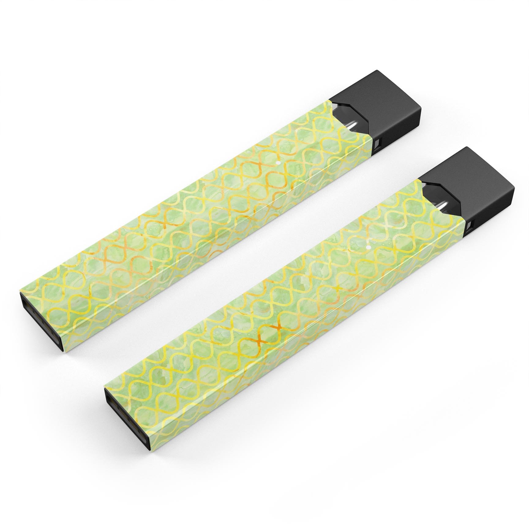 Green and Yellow Watercolor Helix Pattern decal designed for JUUL vaping device, showcasing vibrant colors and intricate design.