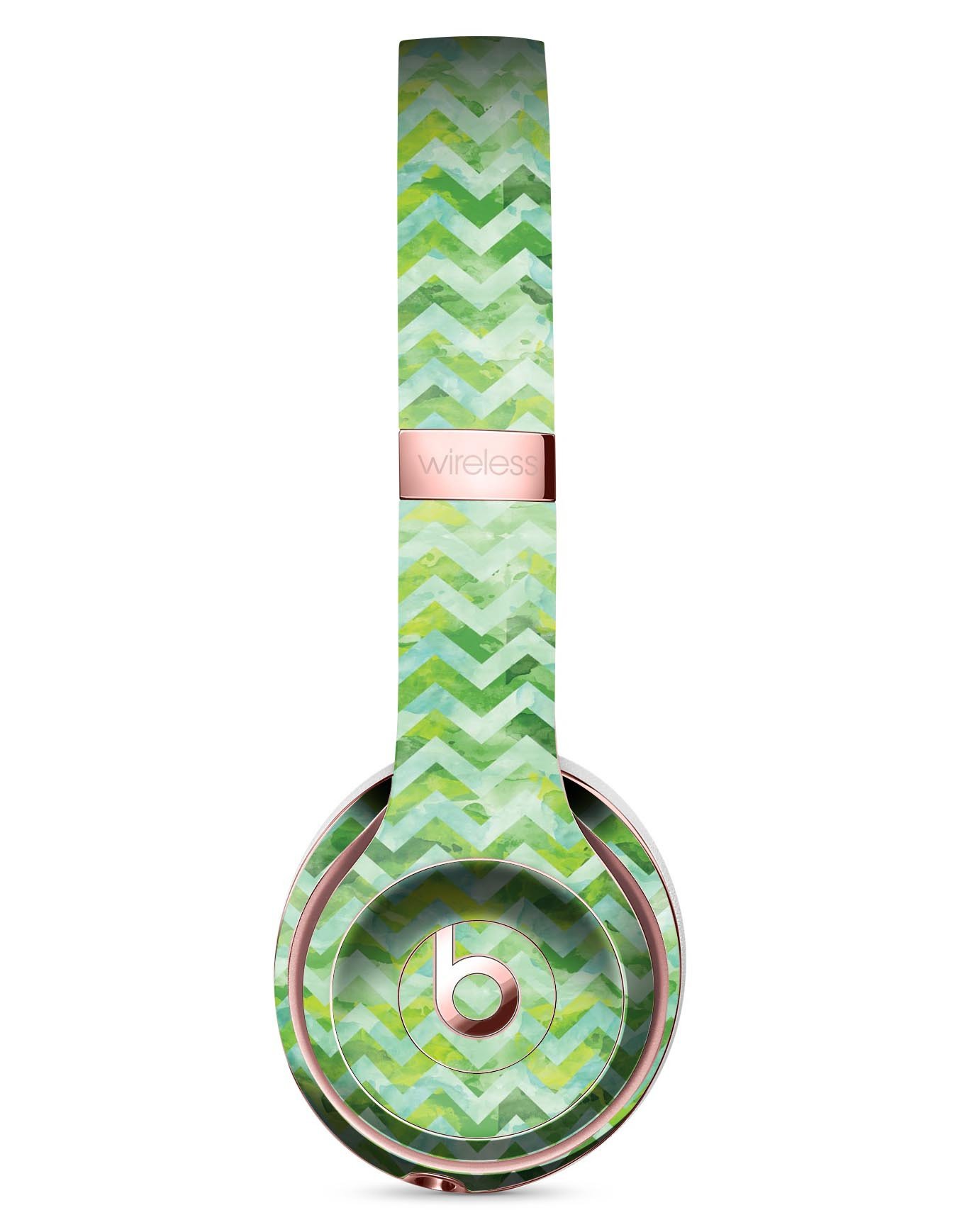 Green Basic Watercolor Chevron Pattern Skin Kit for Beats by Dre Solo 3 Wireless Headphones, showcasing vibrant colors and stylish design.