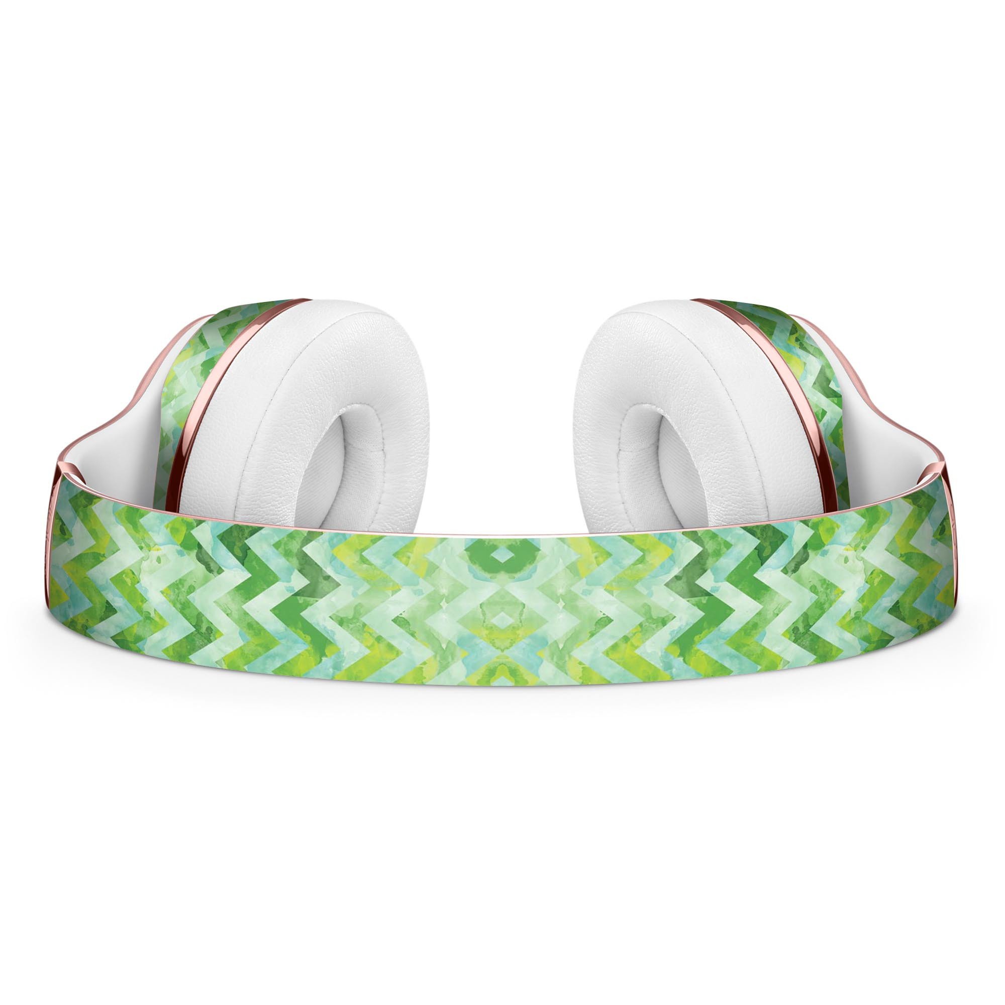 Green Basic Watercolor Chevron Pattern Skin Kit for Beats by Dre Solo 3 Wireless Headphones, showcasing vibrant colors and stylish design.
