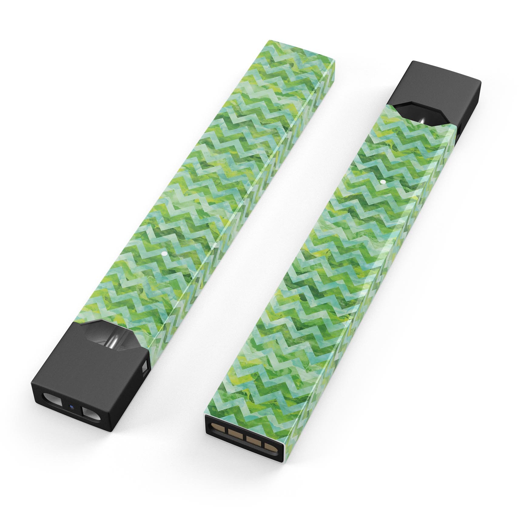 Green Basic Watercolor Chevron Pattern decal for JUUL vaping device, showcasing vibrant colors and stylish design.