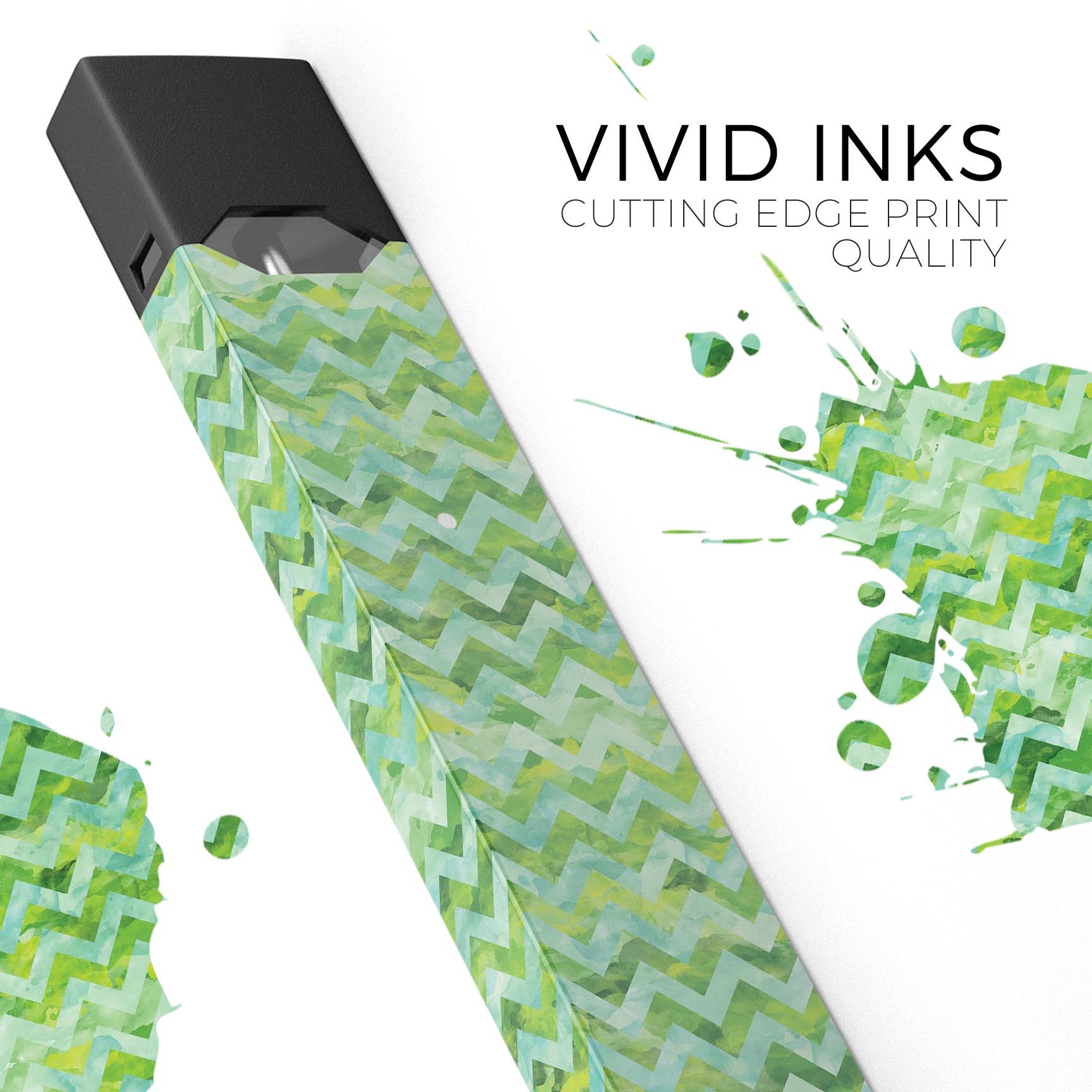 Green Basic Watercolor Chevron Pattern decal for JUUL vaping device, showcasing vibrant colors and stylish design.