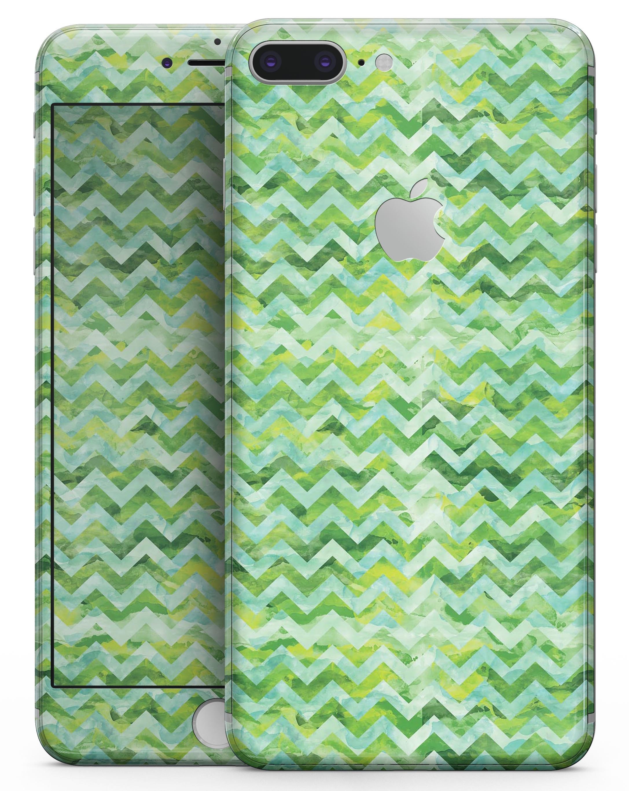Green Basic Watercolor Chevron Pattern skin for iPhone 8 and 8 Plus, showcasing vibrant colors and stylish design.