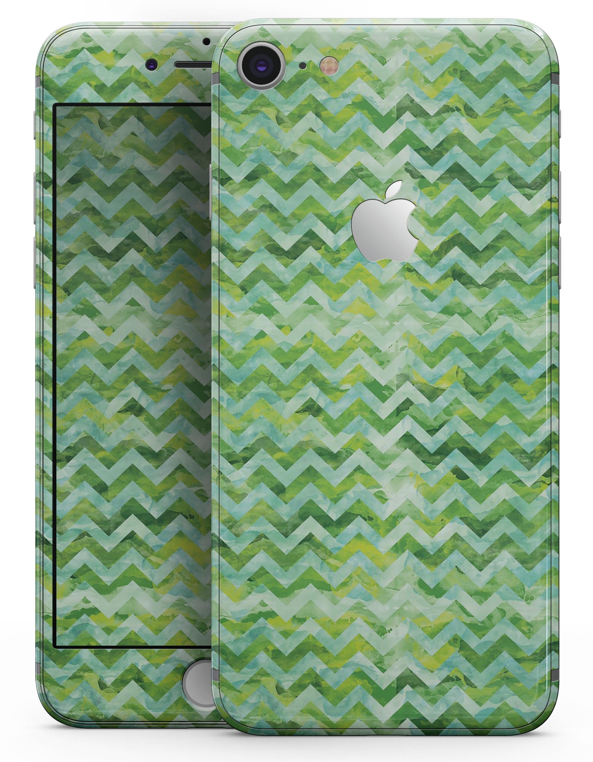 Green Basic Watercolor Chevron Pattern skin for iPhone 8 and 8 Plus, showcasing vibrant colors and stylish design.