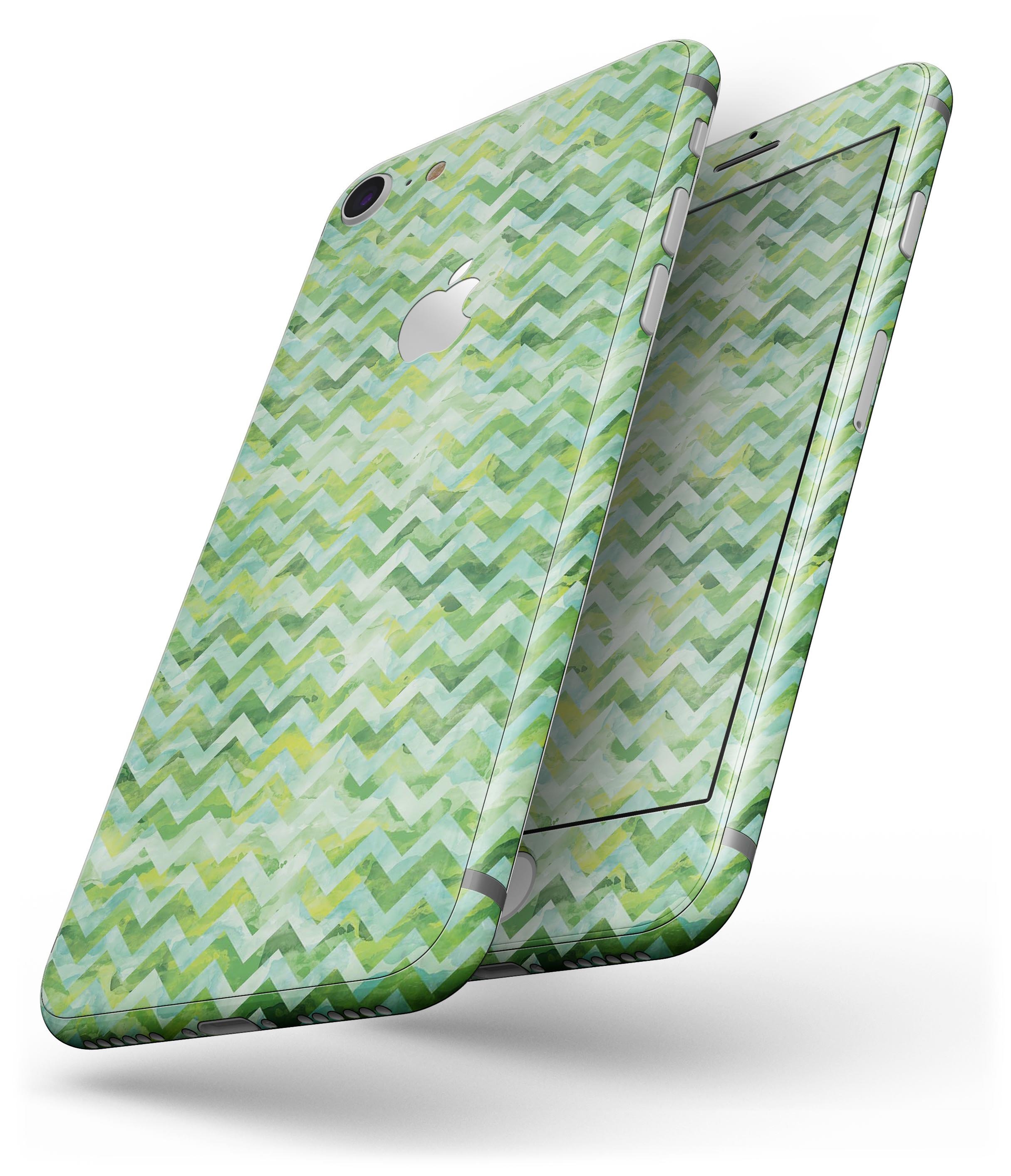 Green Basic Watercolor Chevron Pattern skin for iPhone 8 and 8 Plus, showcasing vibrant colors and stylish design.