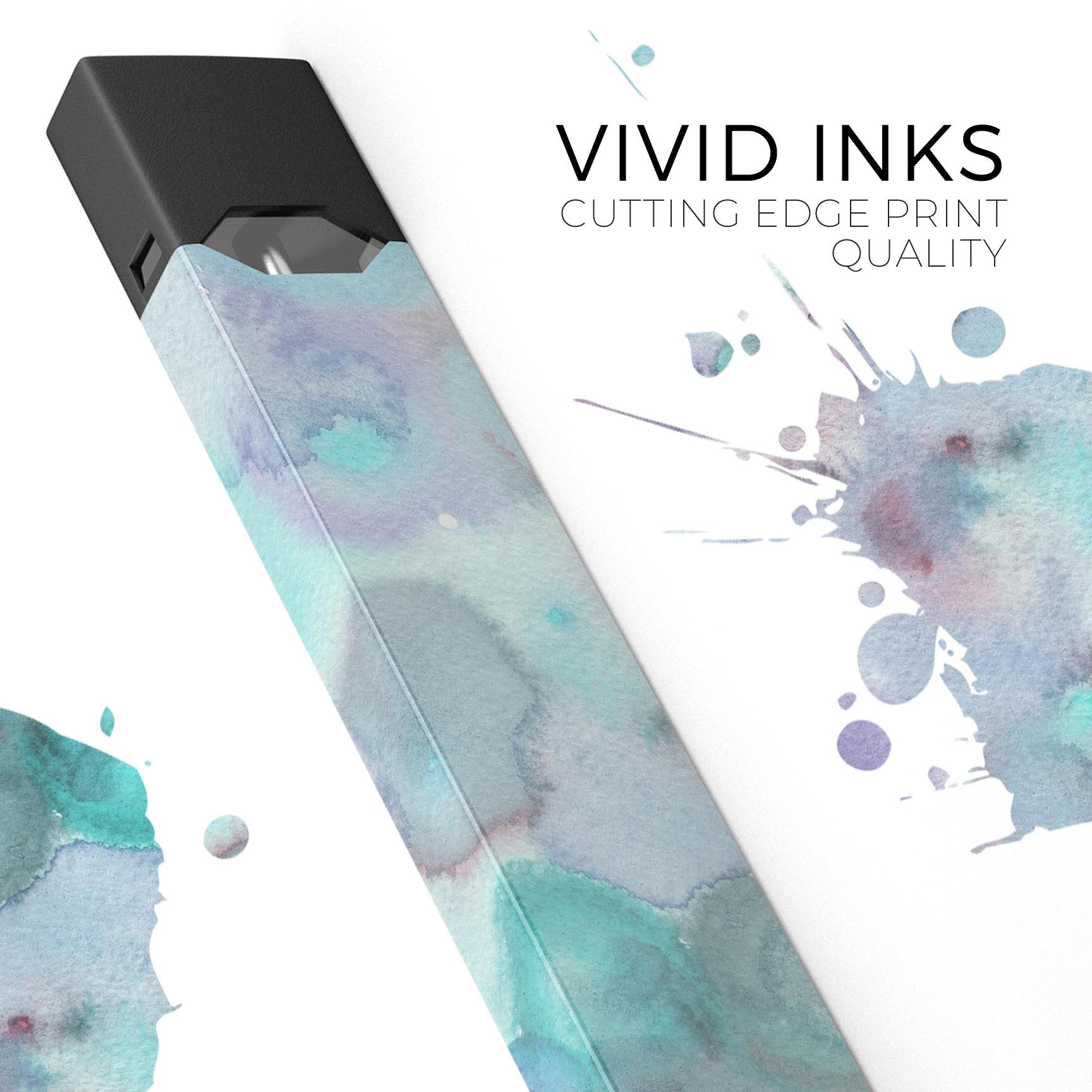 Green Blotted WaterColor Texture skin-wrap for JUUL vaping device, showcasing vibrant colors and a protective design.