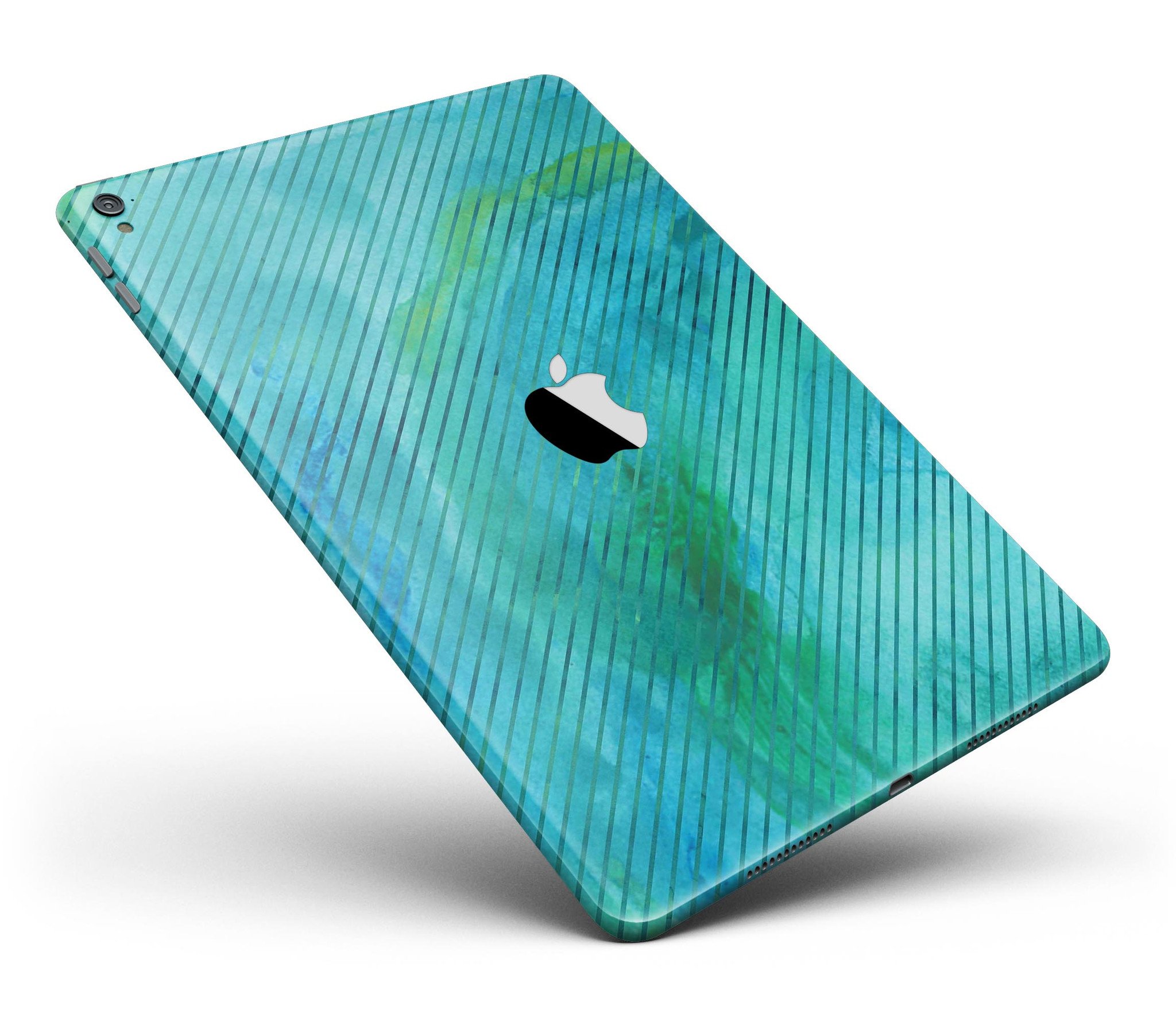 Green Blue Watercolor Stripes Full Body Skin for iPad Pro, showcasing vibrant colors and a sleek design.