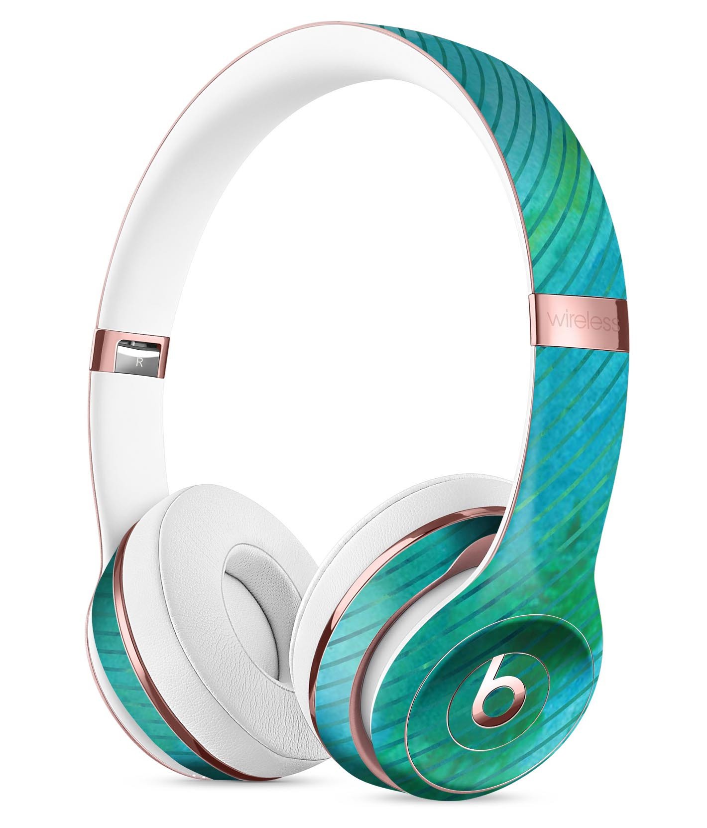 Green Blue Watercolor Stripes Skin Kit for Beats by Dre Solo 3 Wireless Headphones, showcasing vibrant colors and artistic design.