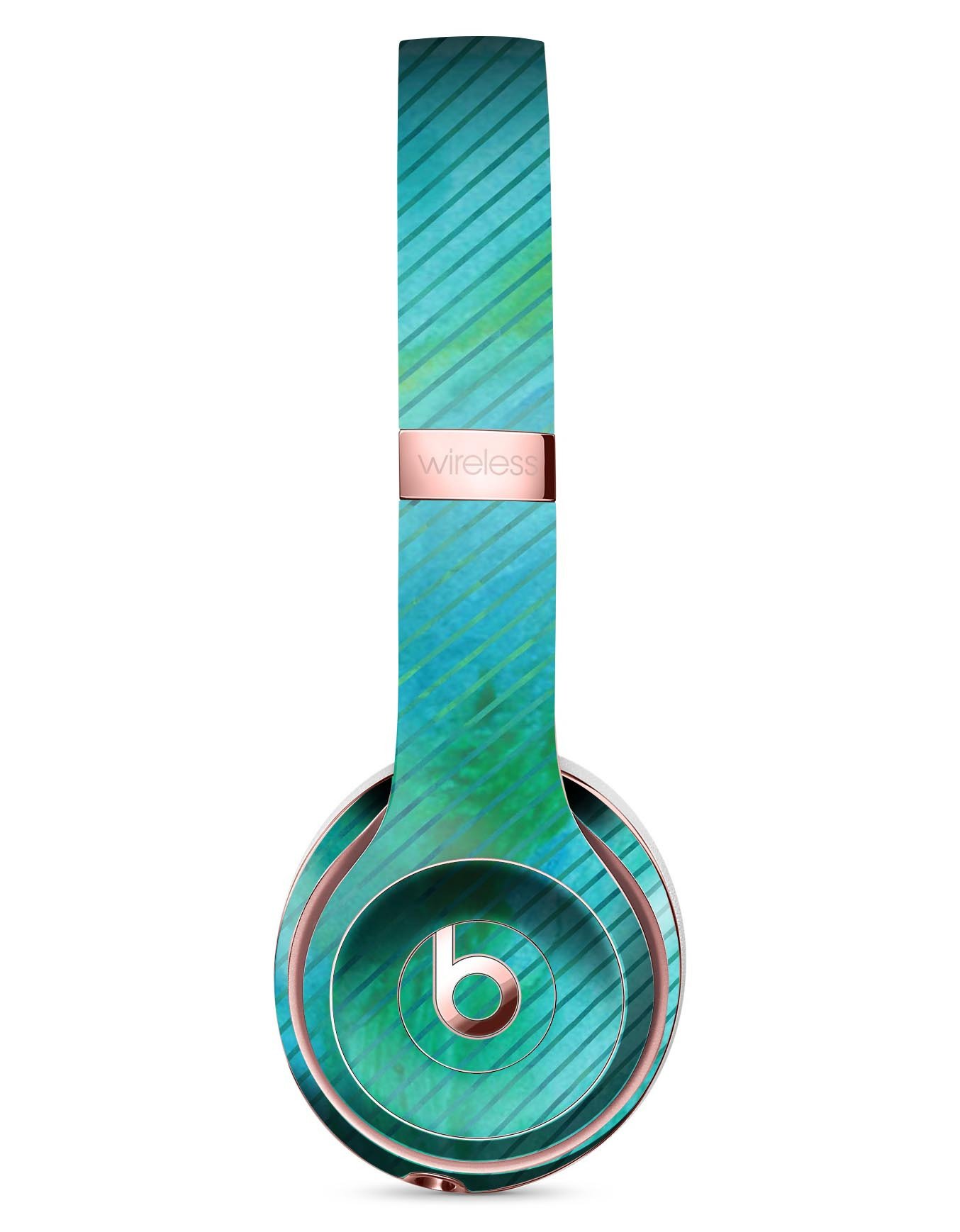 Green Blue Watercolor Stripes Skin Kit for Beats by Dre Solo 3 Wireless Headphones, showcasing vibrant colors and artistic design.