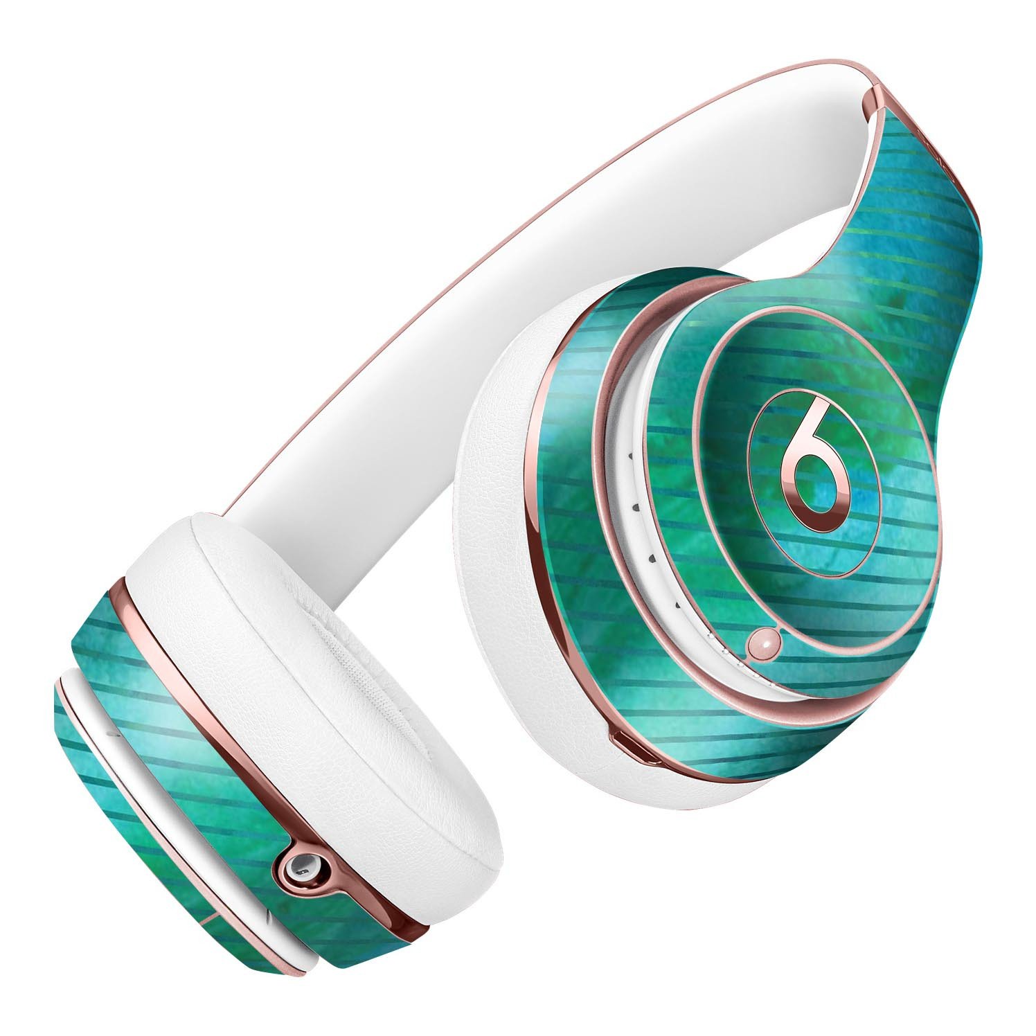 Green Blue Watercolor Stripes Skin Kit for Beats by Dre Solo 3 Wireless Headphones, showcasing vibrant colors and artistic design.
