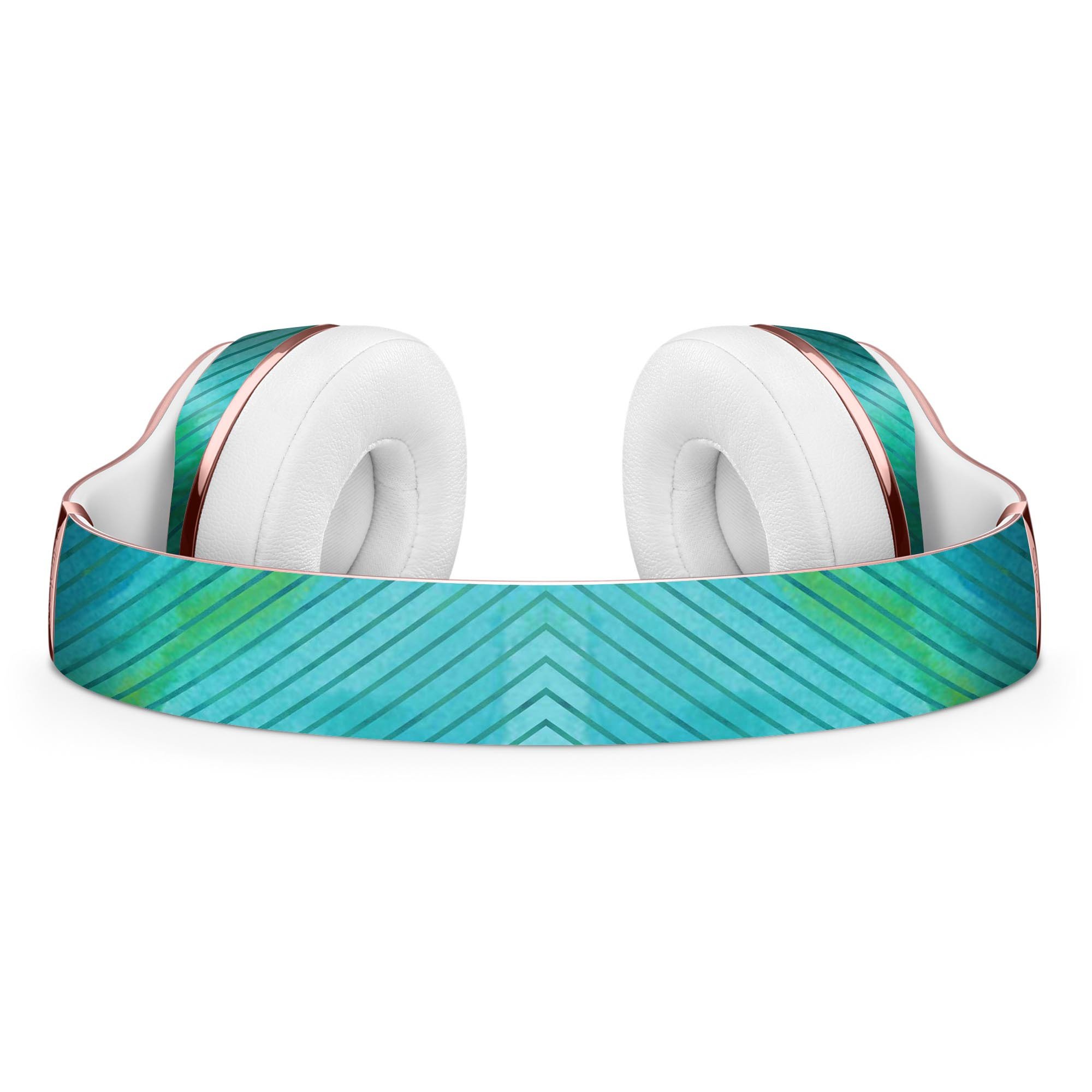 Green Blue Watercolor Stripes Skin Kit for Beats by Dre Solo 3 Wireless Headphones, showcasing vibrant colors and artistic design.