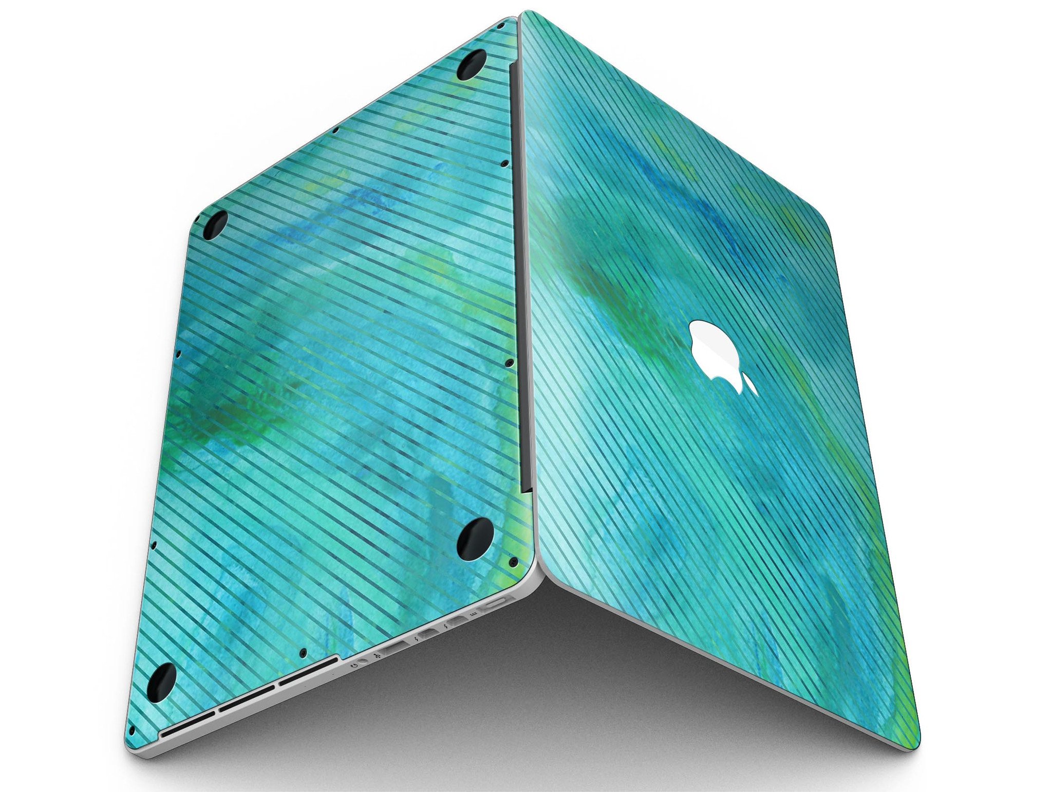 Green Blue Watercolor Stripes skin for MacBook Pro with Retina Display, showcasing vibrant colors and a stylish design.