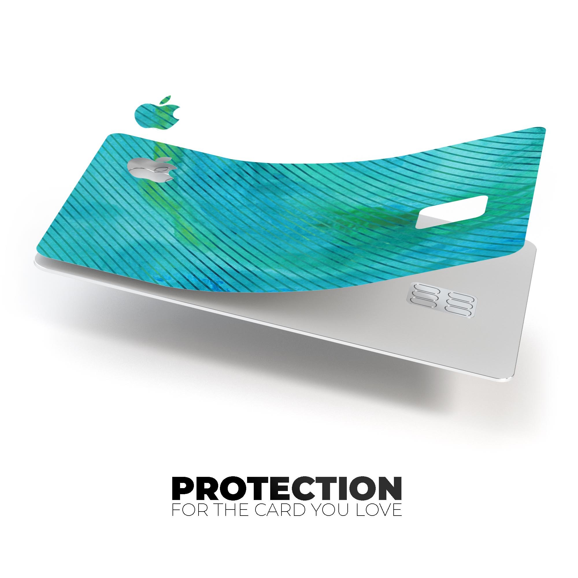 Green Blue Watercolor Stripes decal skin for Apple Card, showcasing vibrant colors and premium vinyl material.