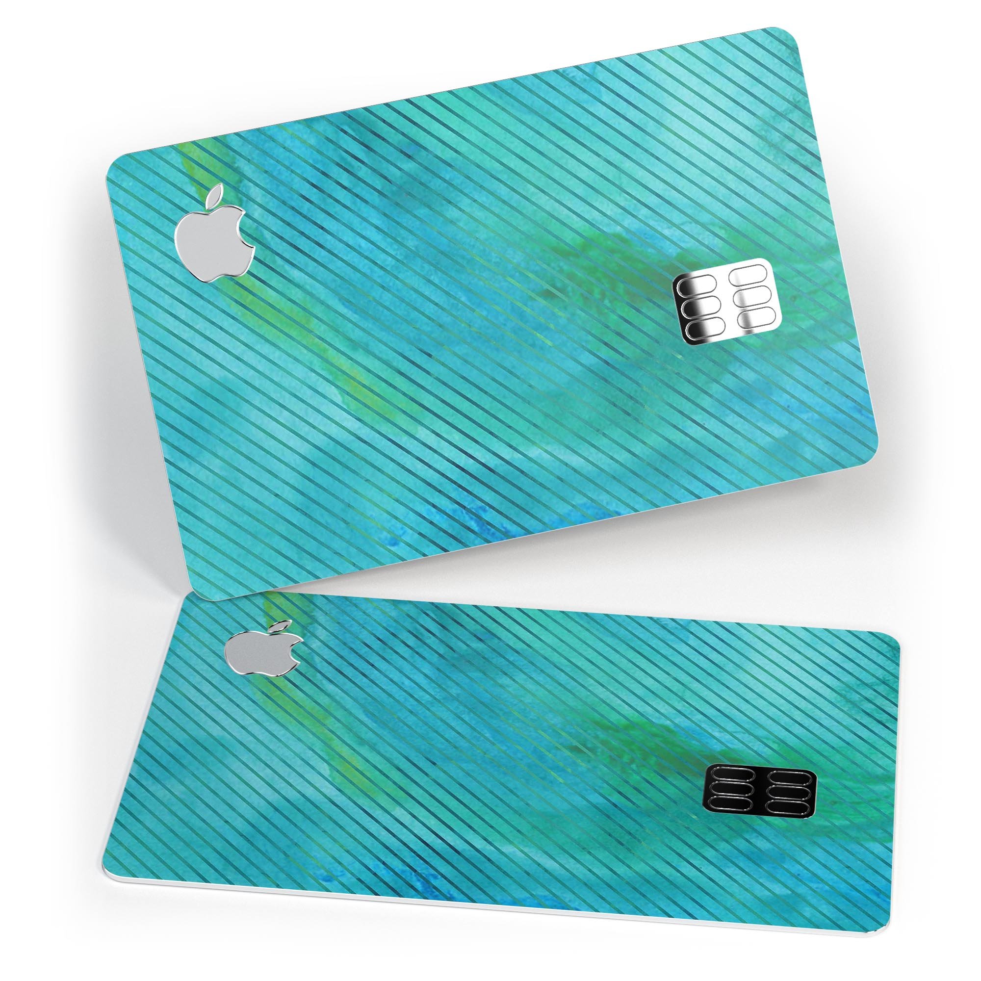 Green Blue Watercolor Stripes decal skin for Apple Card, showcasing vibrant colors and premium vinyl material.
