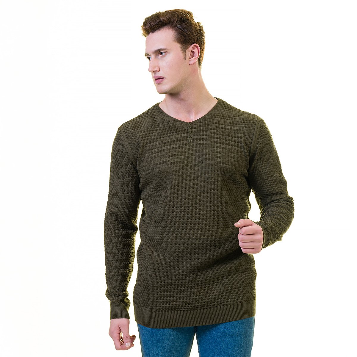 Green European Wool Luxury Zippered Sweater Jacket with hoodie, showcasing its stylish design and soft fabric.