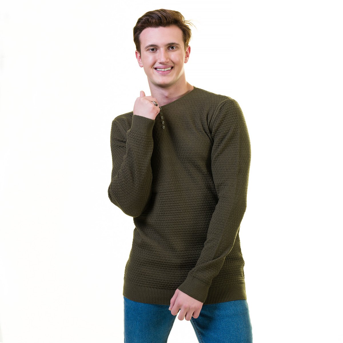 Green European Wool Luxury Zippered Sweater Jacket with hoodie, showcasing its stylish design and soft fabric.